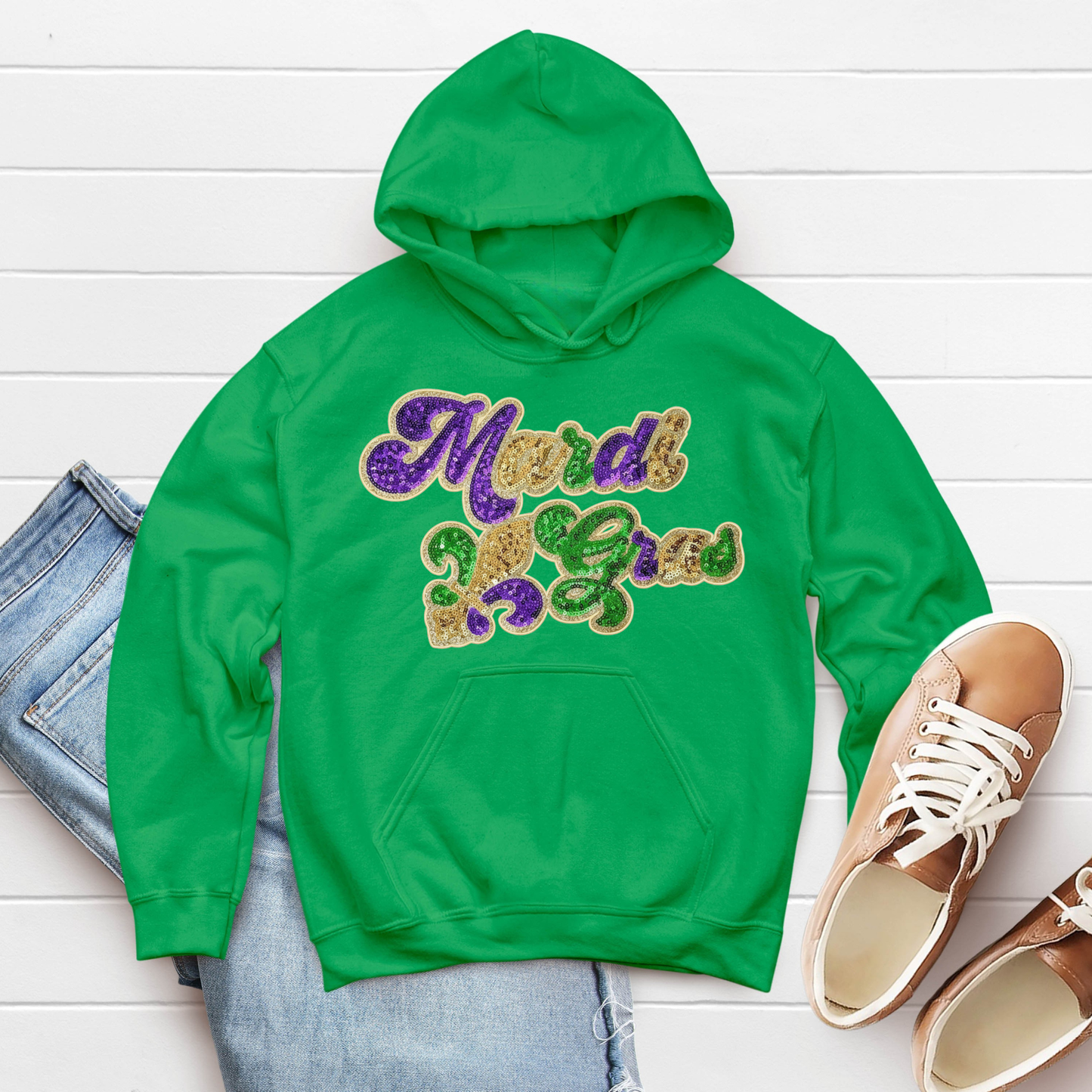 Mardi Gras Sequin Glitter Shirt - Women's Sequin Glitter Patch Sweatshirt or Hoodie