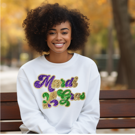 Mardi Gras Sequin Glitter Shirt - Women's Sequin Glitter Patch Sweatshirt or Hoodie
