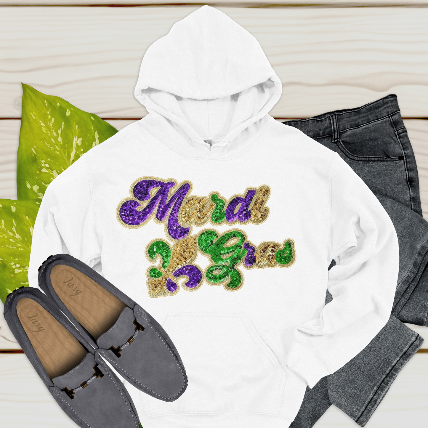 Mardi Gras Sequin Glitter Shirt - Women's Sequin Glitter Patch Sweatshirt or Hoodie