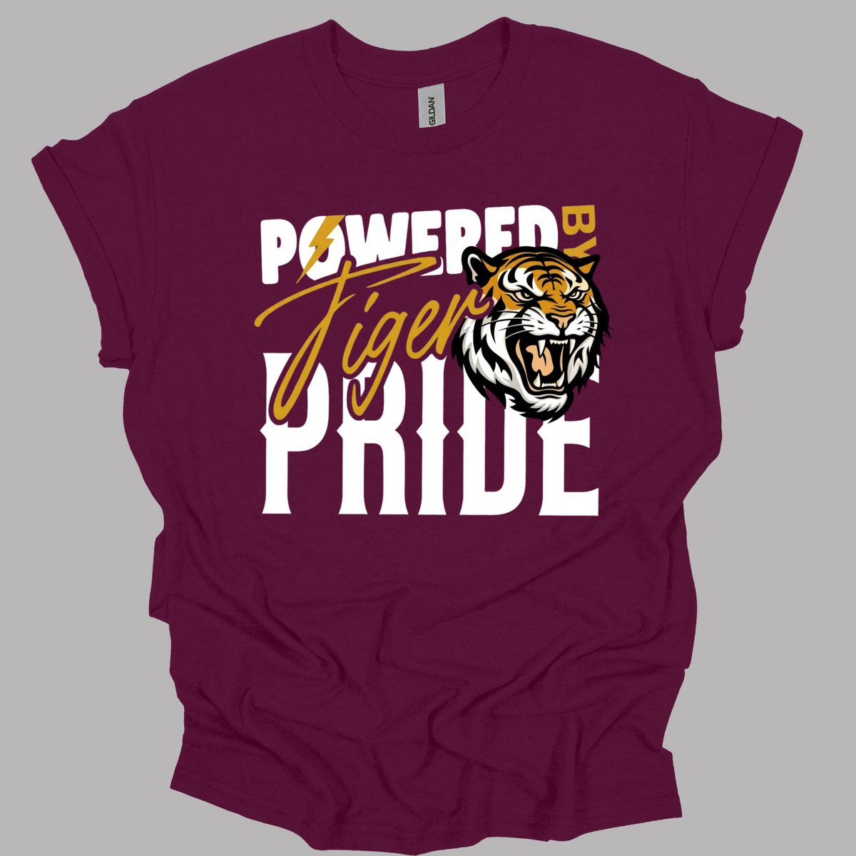Tigers School Spirit Shirt  - "Powered by Tiger Pride" Game Day "Mascot" T-Shirt