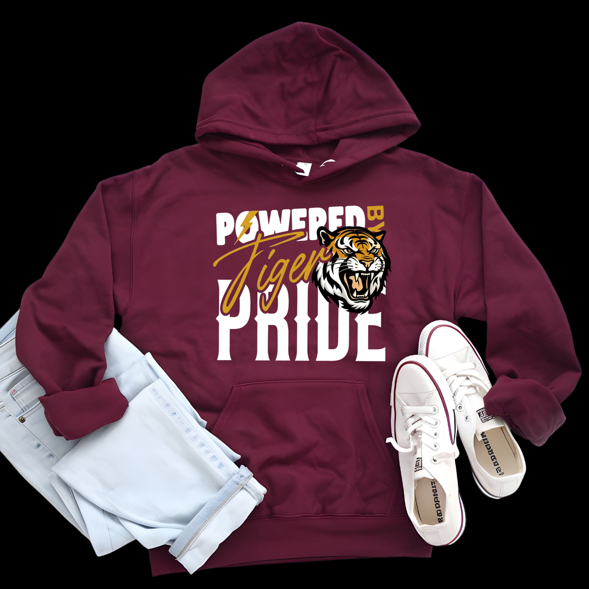 Tigers School Spirit Shirt  - "Powered by Tiger Pride" Game Day "Mascot" T-Shirt