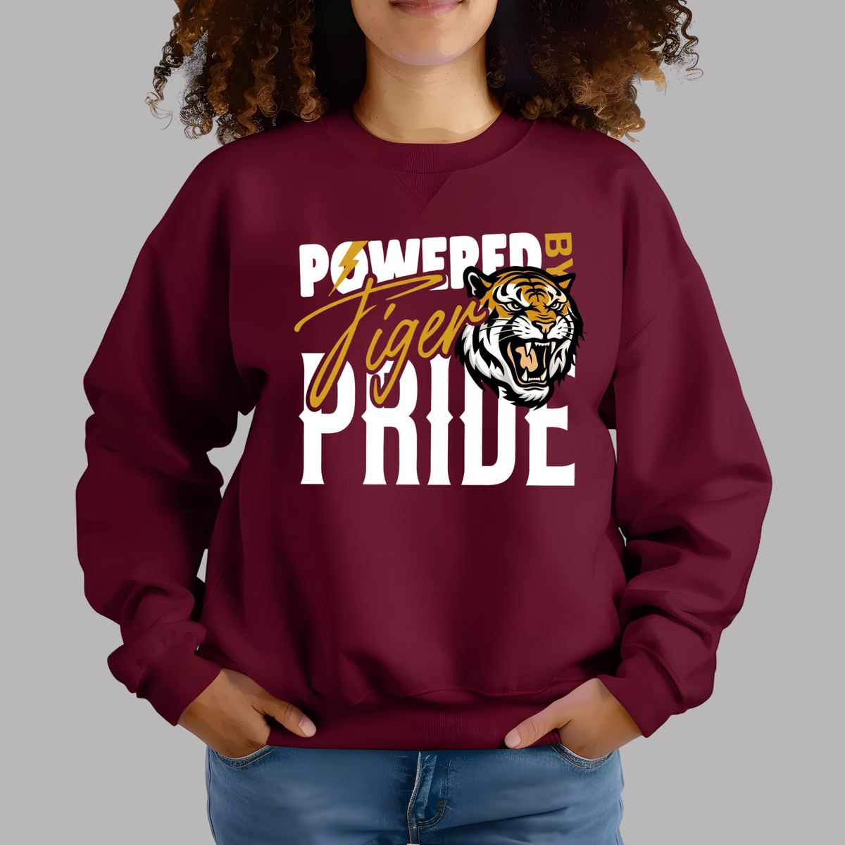 Tigers School Spirit Shirt  - "Powered by Tiger Pride" Game Day "Mascot" T-Shirt