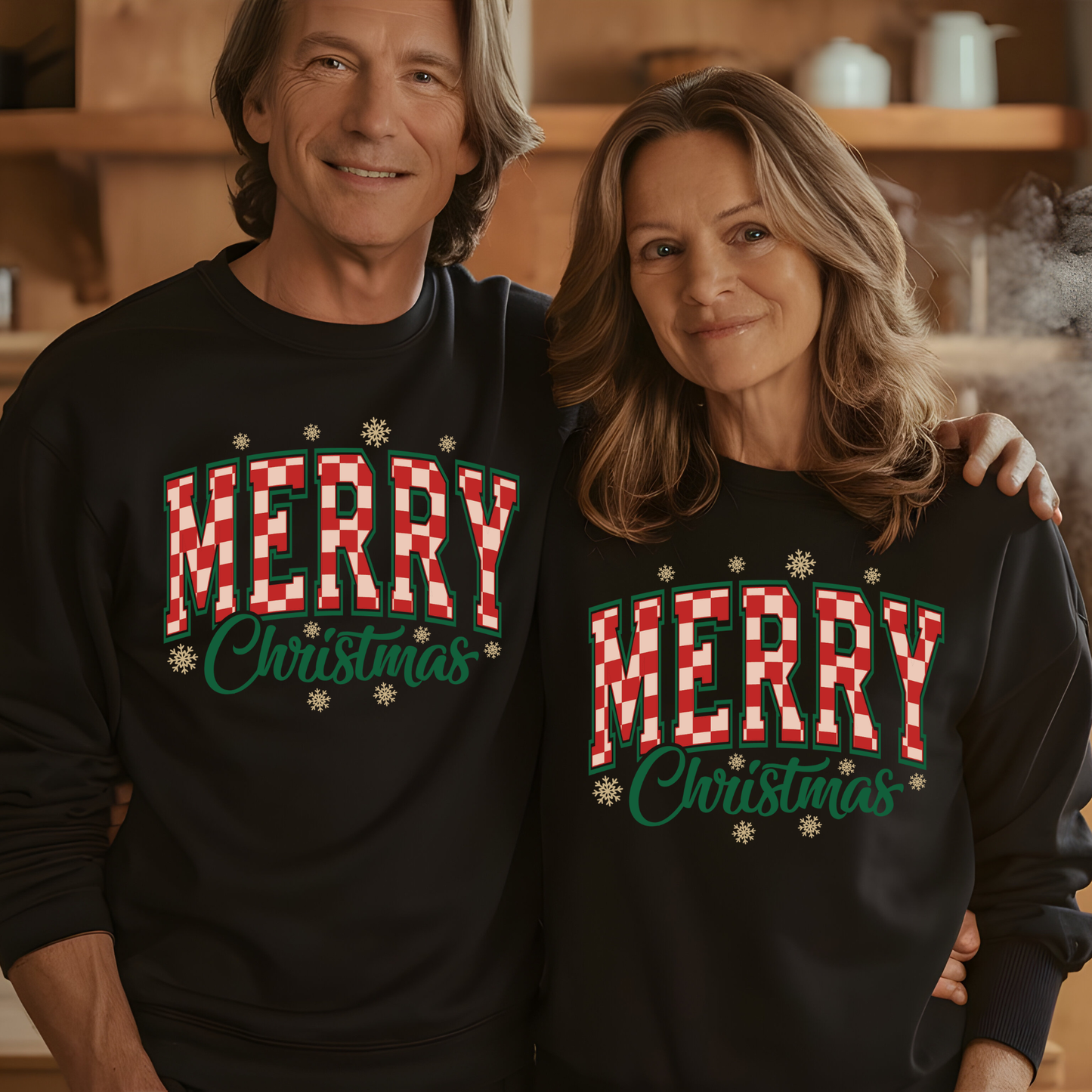 Merry Christmas Long Sleeve Shirt - Buffalo Plaid Holiday Unisex Christmas Sweater