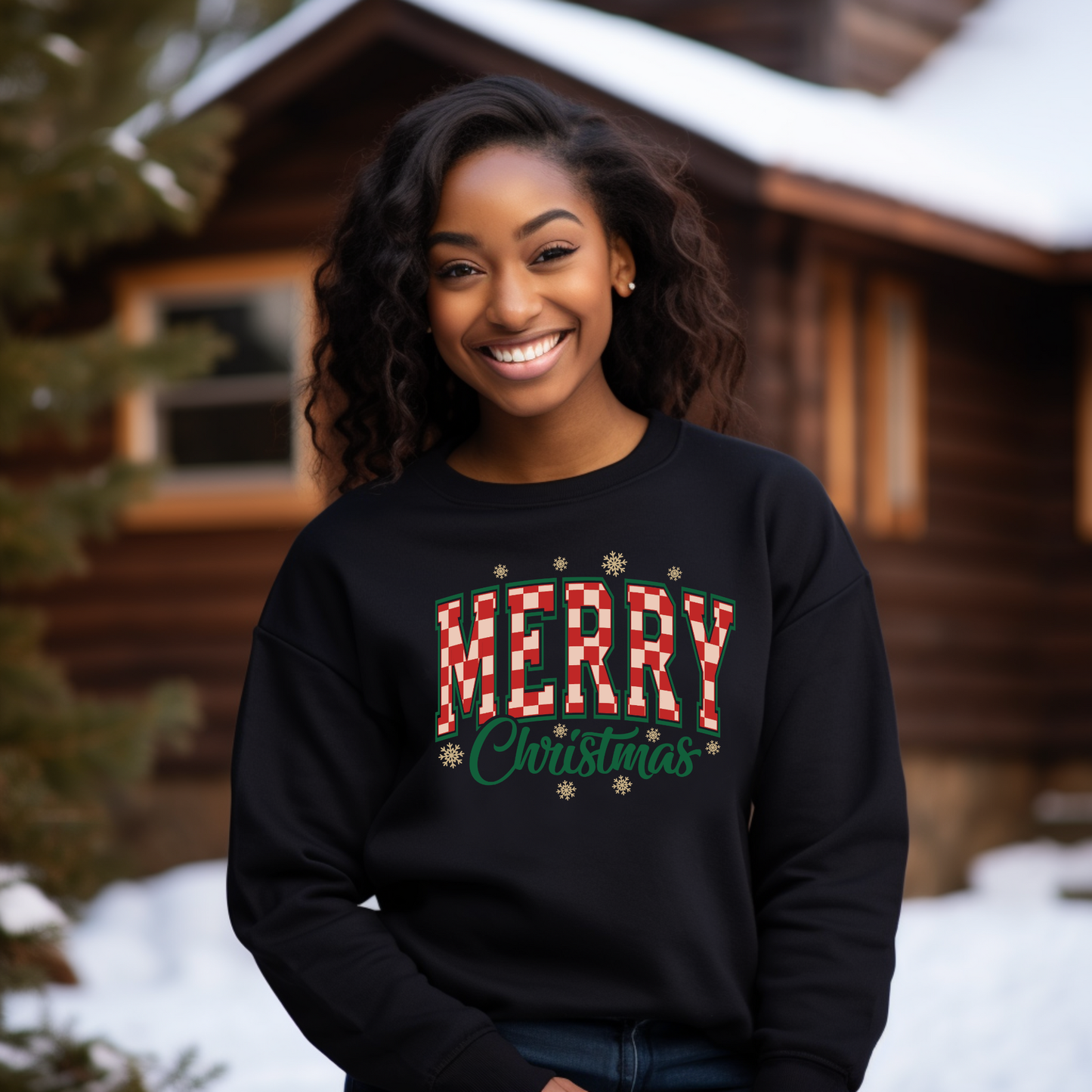 Merry Christmas Long Sleeve Shirt - Buffalo Plaid Holiday Unisex Christmas Sweater
