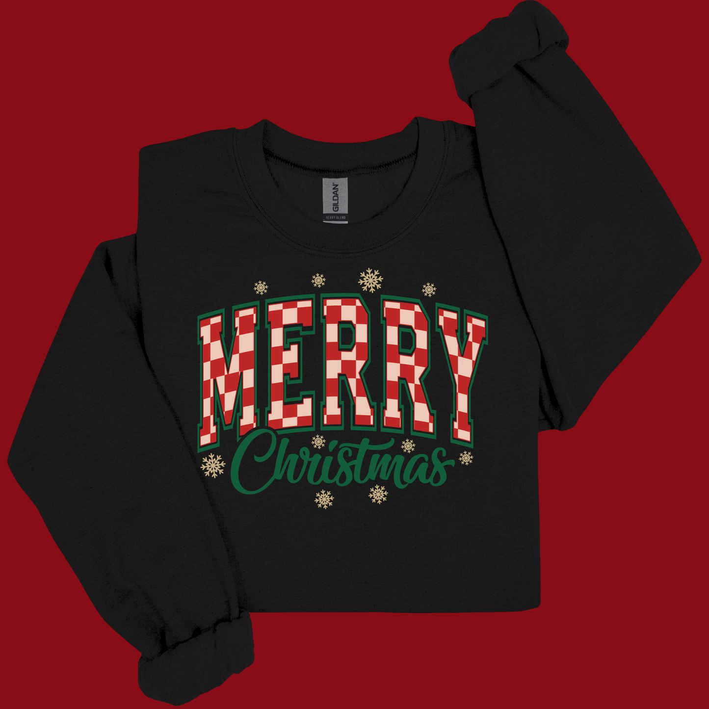 Merry Christmas Long Sleeve Shirt - Buffalo Plaid Holiday Unisex Christmas Sweater
