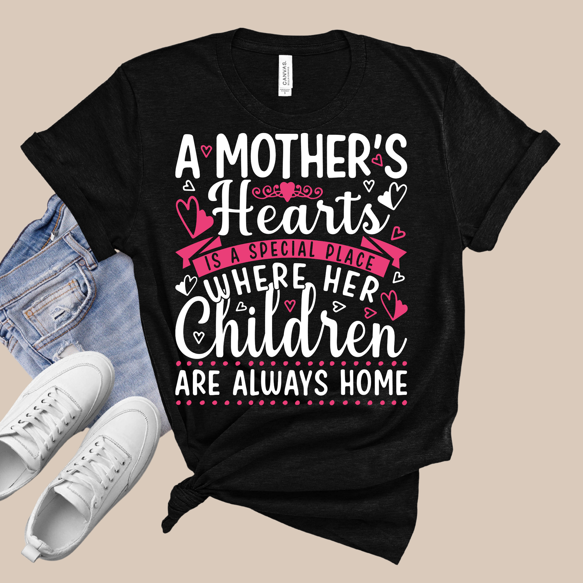Mom Shirt - A Mother's Heart: A Forever Home for Her Children Black Women's Graphic Tee