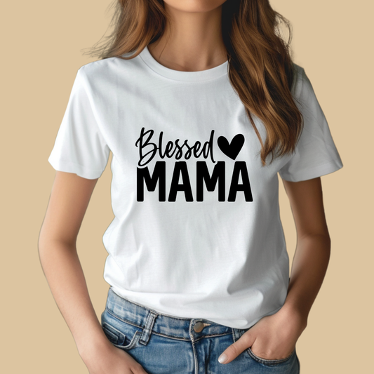 Mom Shirt - Blessed Mama Graphic Tee - Cute Mama Comfy T-Shirt - Woman's White Tee 