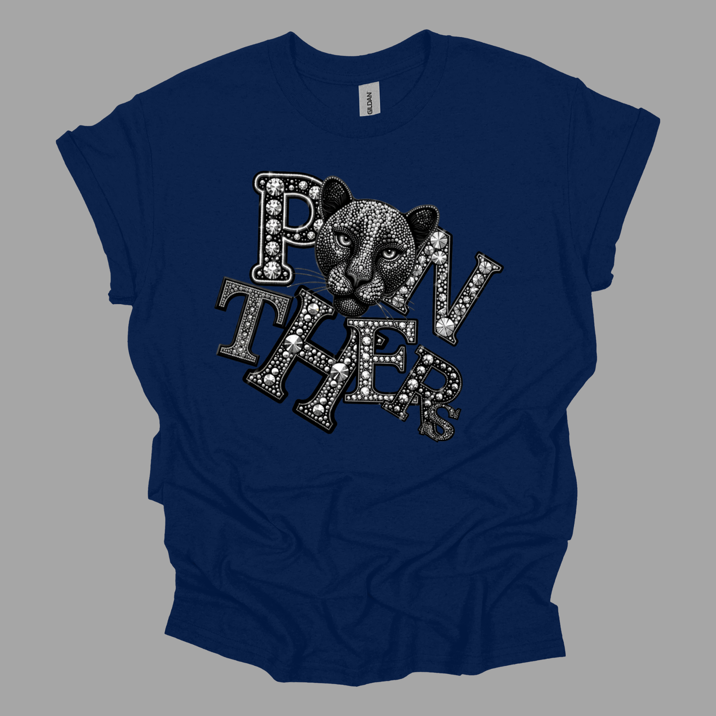 Panthers Spirit Shirt - Sparkly Bling Panther Faux Rhinestone Mascot T-shirt