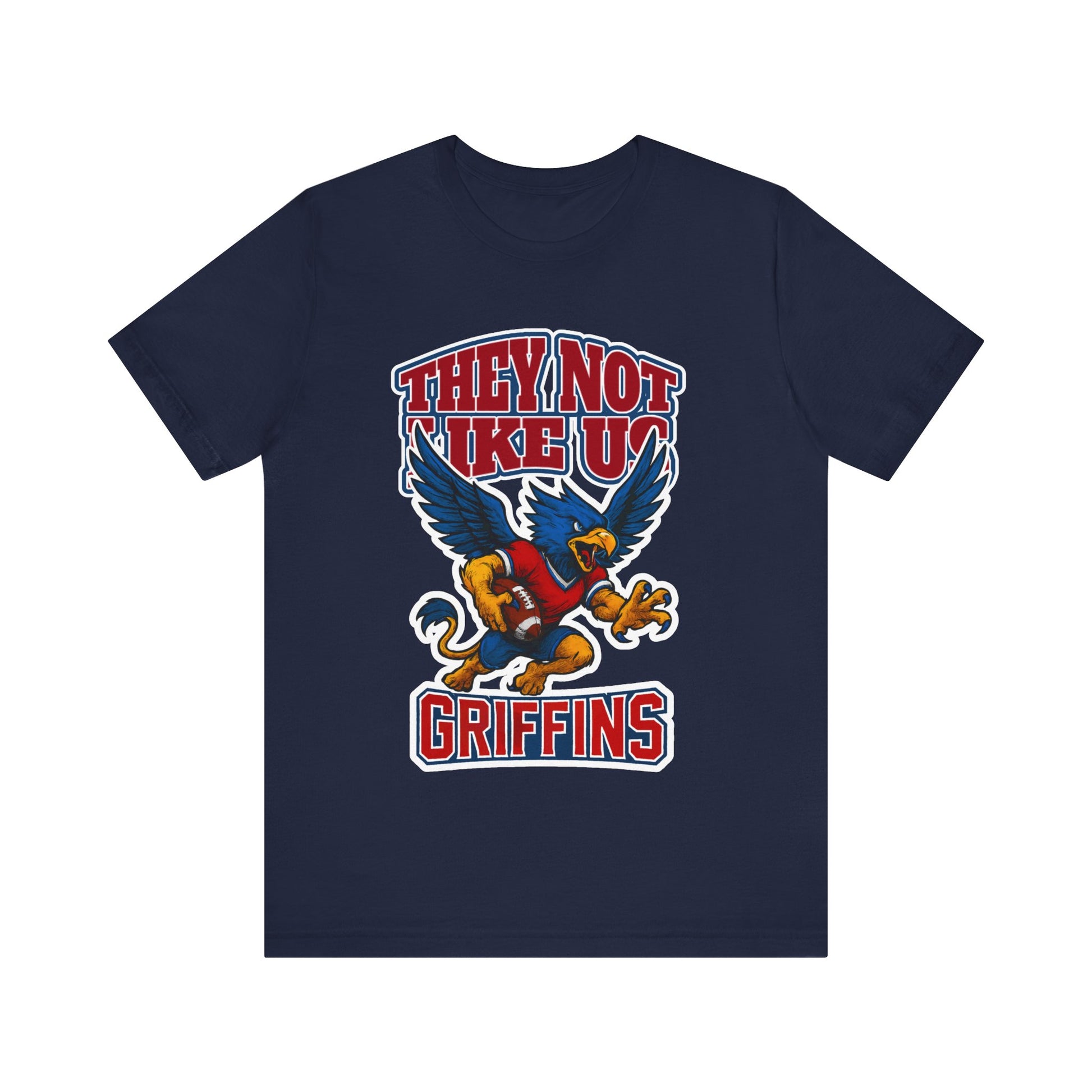Navy blue t-shirt with a graphic design featuring an eagle and text on a white background