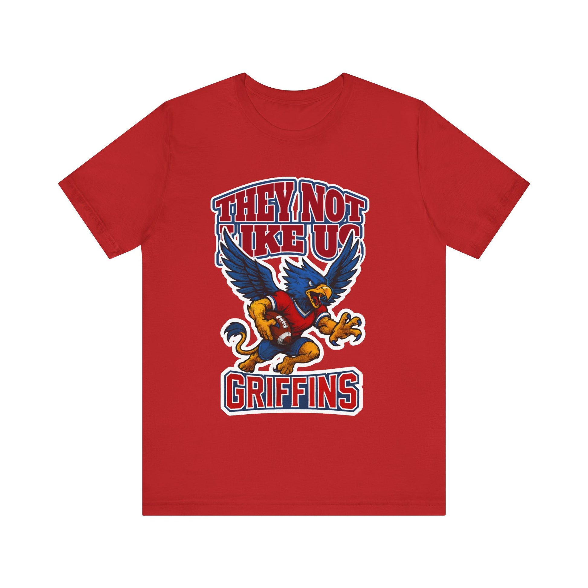 Red t-shirt with a graphic design of an eagle and text on a white background
