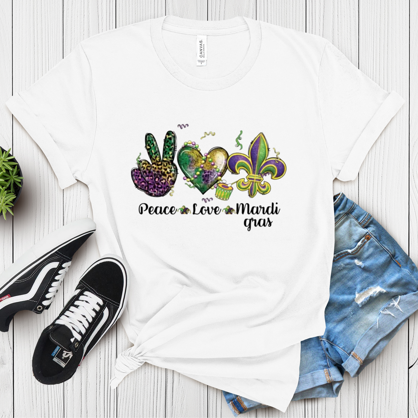 Mardi Gras Shirt "Love Peace Mardi Gras"  - Celebrate the Parades in a Comfortable Sweater