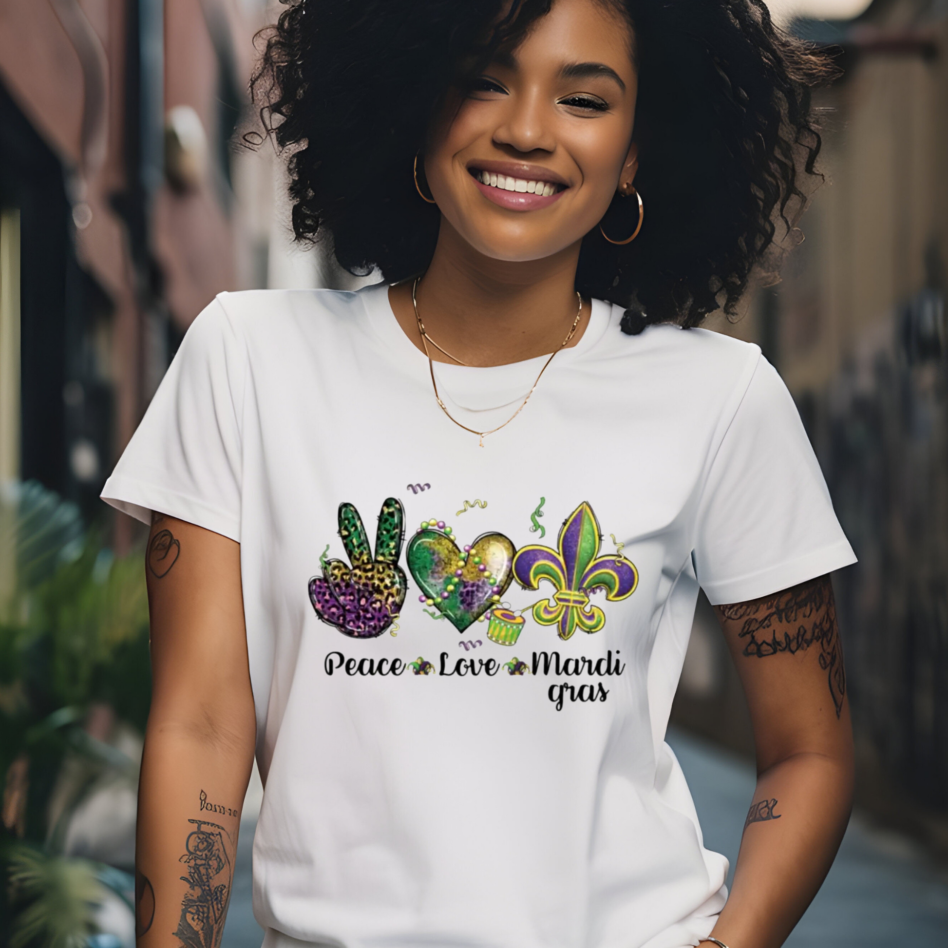 Mardi Gras Shirt "Love Peace Mardi Gras"  - Celebrate the Parades in a Comfortable Sweater