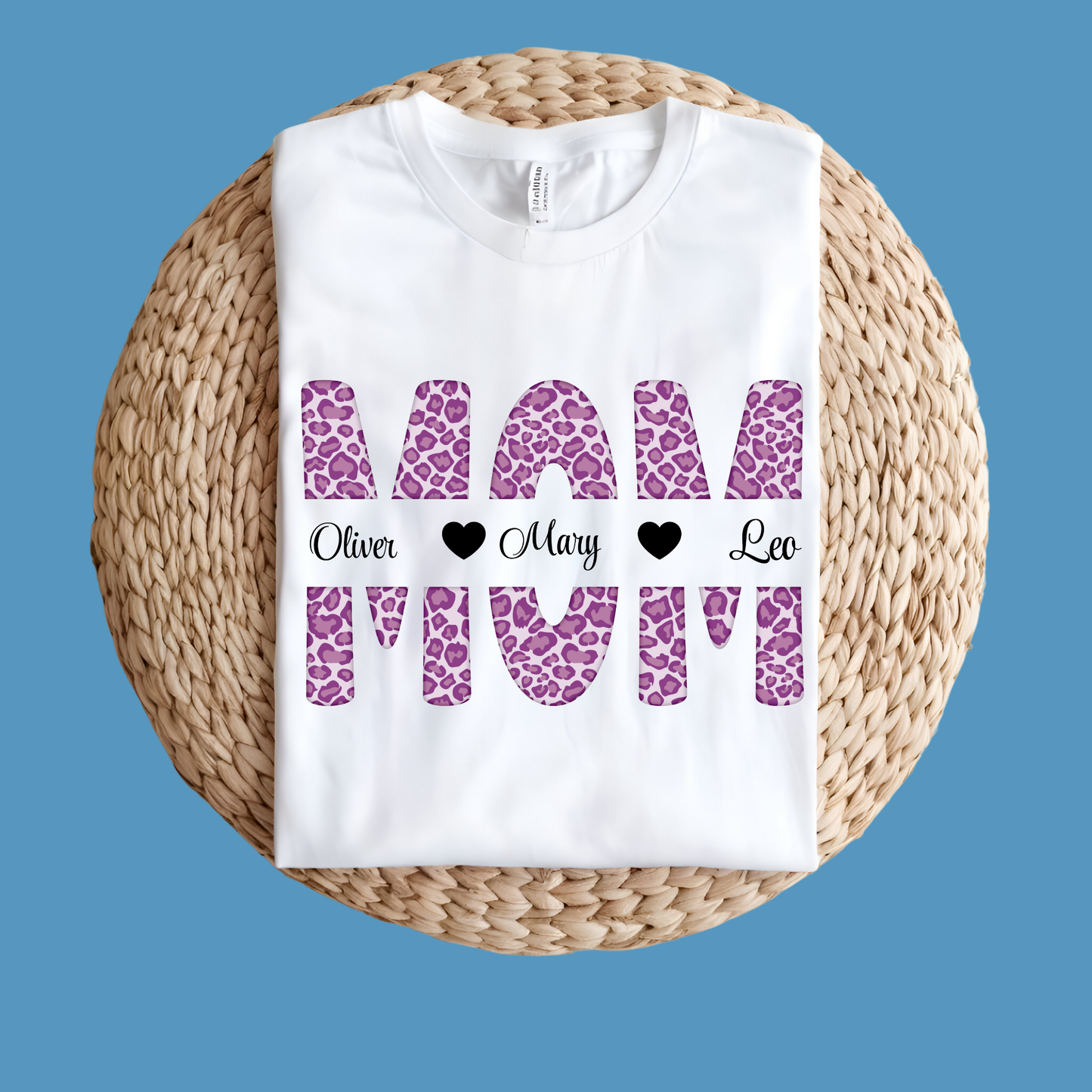 Personalized Mom Shirt - Mom's Heartfelt Keepsake - Custom Kid Name Leopard Print Tee