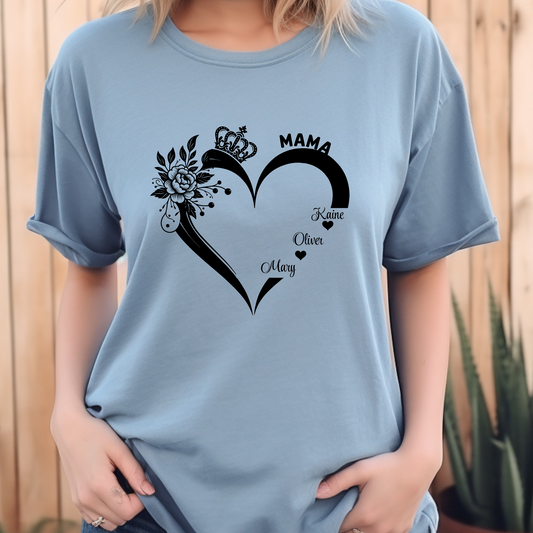 Personalized Mom Shirt: A Mother's Love Woven in Every Name: Heart-Shaped Personalized Tee