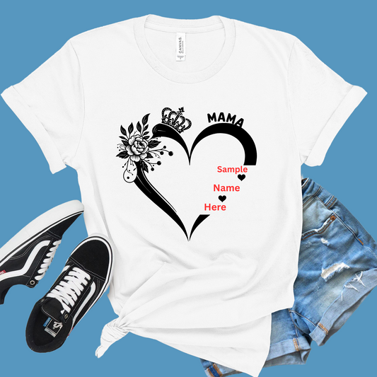Personalized Mom Shirt: A Mother's Love Woven in Every Name: Heart-Shaped Personalized Tee