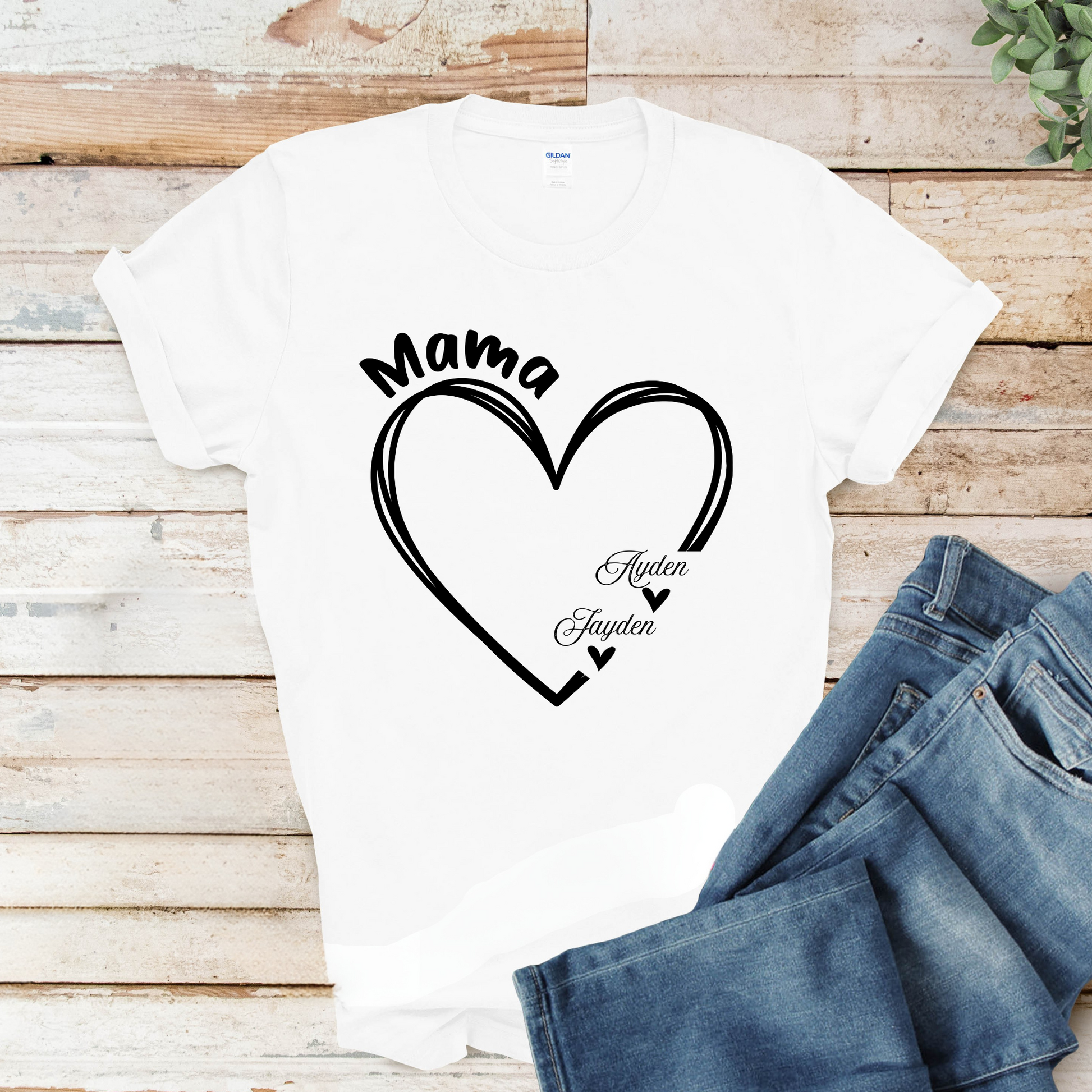 Personalized Mom Shirt: Heart-Shaped Personalized Mom Tee