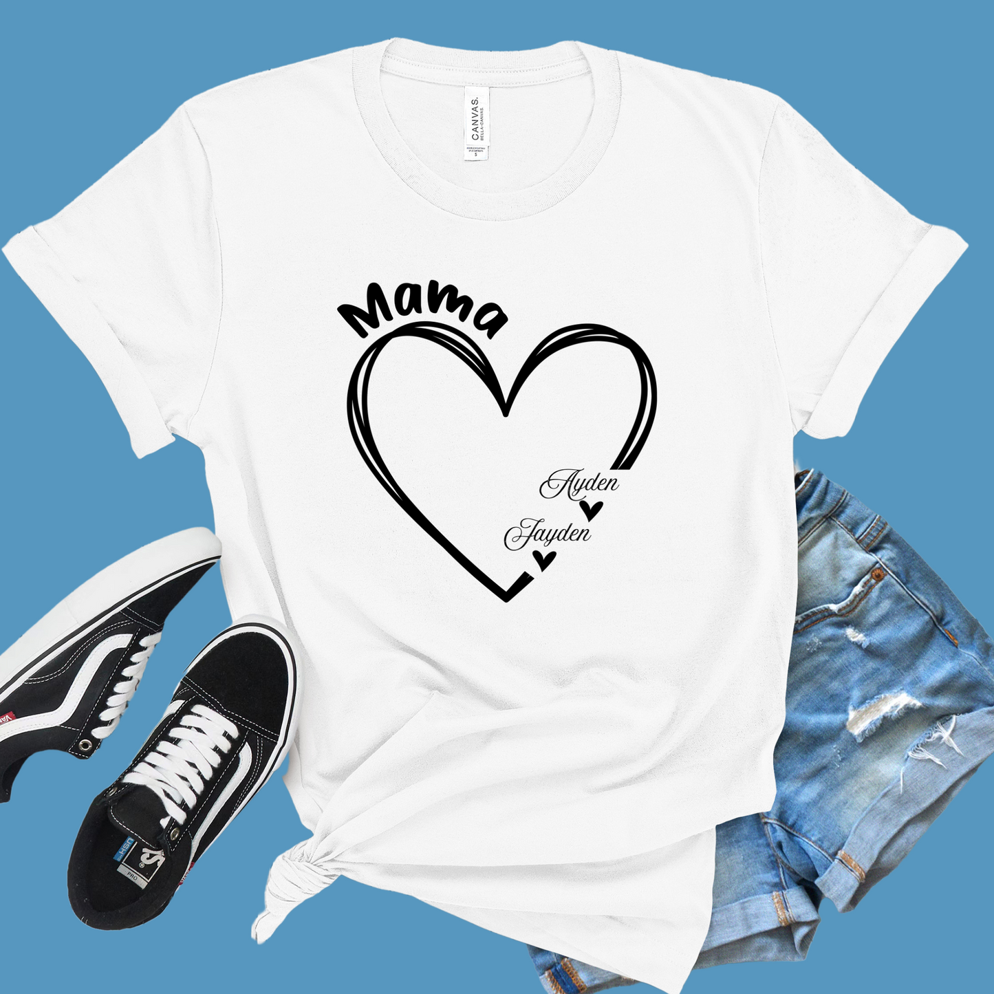 Personalized Mom Shirt: Heart-Shaped Personalized Mom Tee