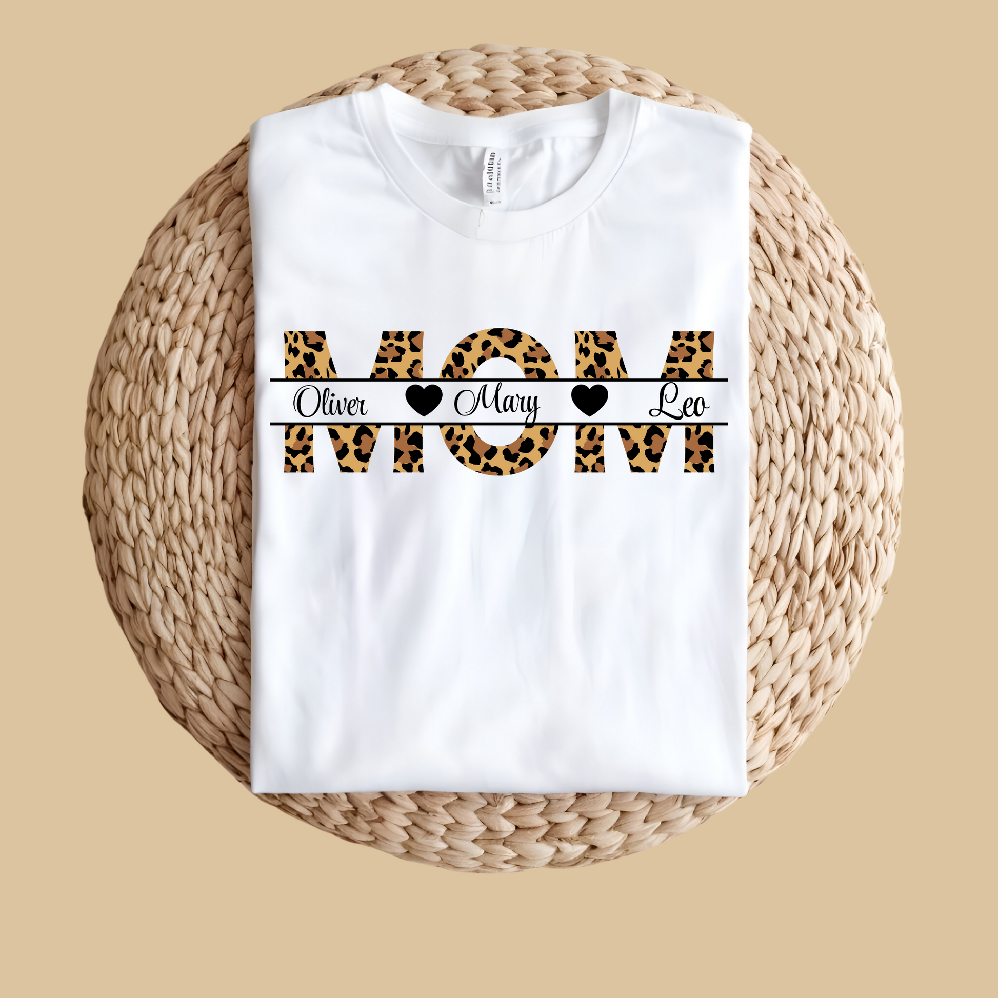 Personalized Mom Shirt: Personalized Mom Custom Kid Name Tee - Leopard Print v2