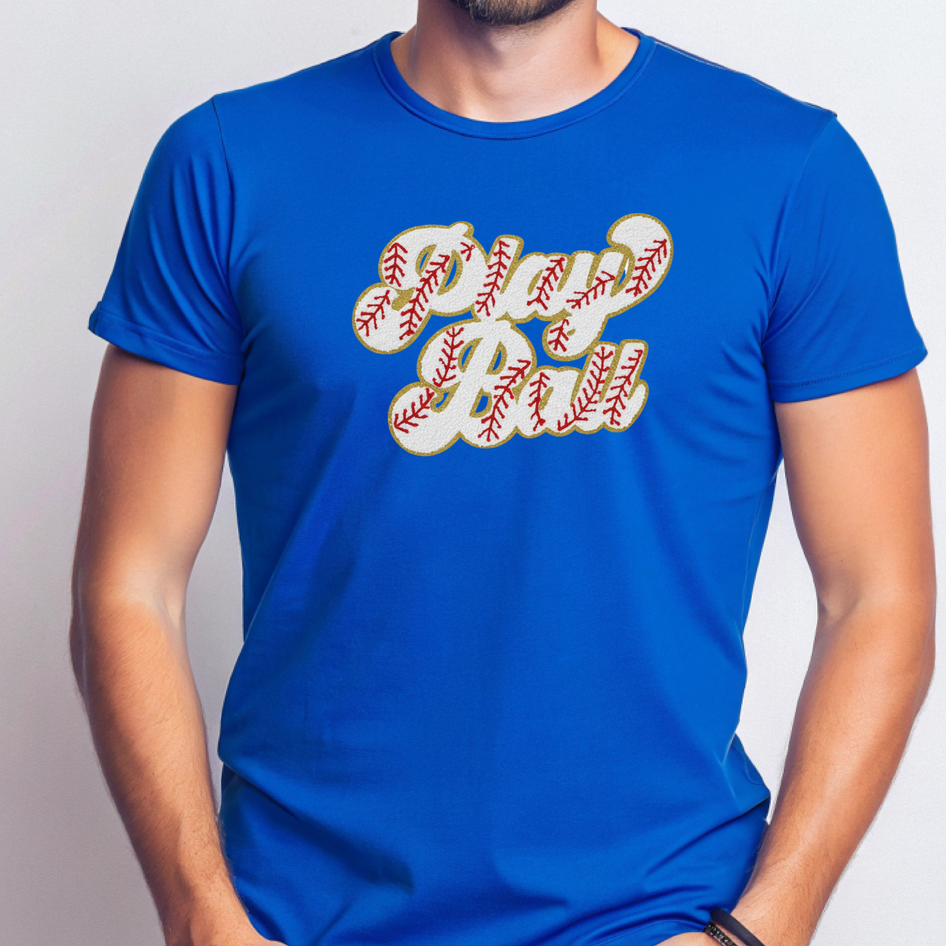 Person wearing a blue t-shirt with 'Fwy Bdy' design on a plain background
