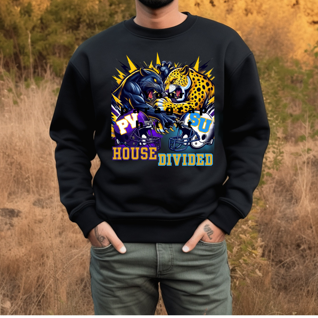 Prairie View Panthers Panthers and Jaguars House Divided, HBCU Rivalry Apparel, House Divided HBCU Sweatshirt, PVA&M Southern Rivalry Gear, Southern University Jaguars Shirt, HBCU Sports Rivalry Wear, PVA&M Panthers Sweatshirt, House Divided Fan Gear