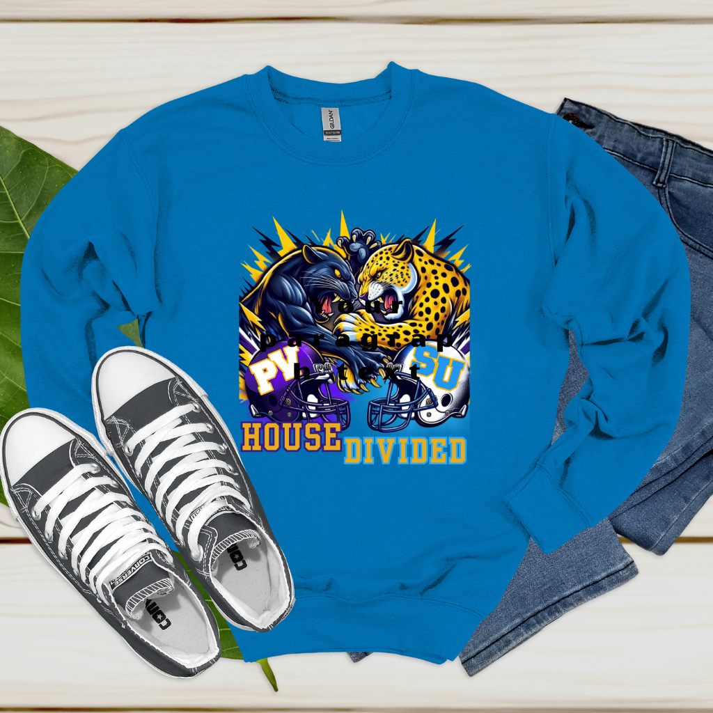 Prairie View Panthers Panthers and Jaguars House Divided, HBCU Rivalry Apparel, House Divided HBCU Sweatshirt, PVA&M Southern Rivalry Gear, Southern University Jaguars Shirt, HBCU Sports Rivalry Wear, PVA&M Panthers Sweatshirt, House Divided Fan Gear
