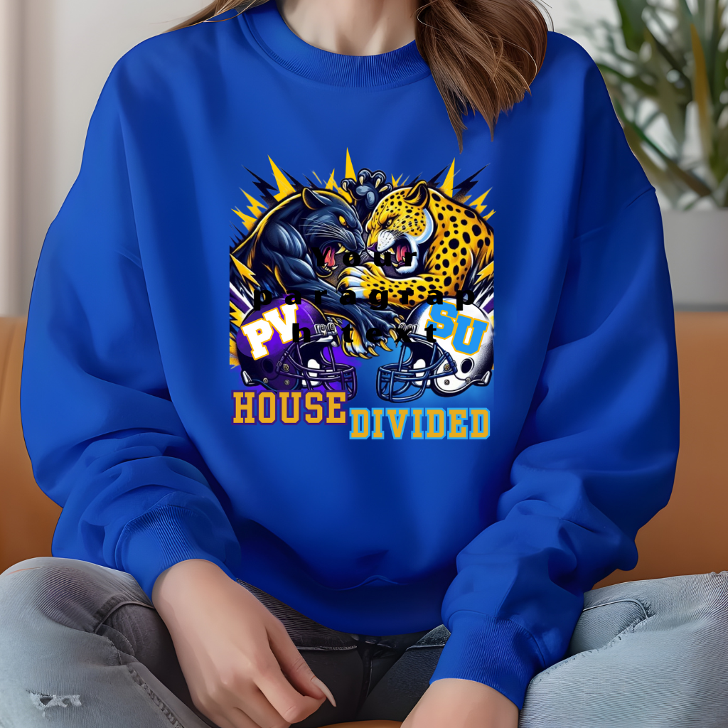 Prairie View Panthers Panthers and Jaguars House Divided, HBCU Rivalry Apparel, House Divided HBCU Sweatshirt, PVA&M Southern Rivalry Gear, Southern University Jaguars Shirt, HBCU Sports Rivalry Wear, PVA&M Panthers Sweatshirt, House Divided Fan Gear