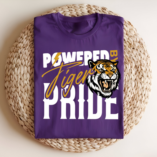 Tigers School Spirit Shirt  - "Powered by Tiger Pride" Game Day "Mascot" T-Shirt