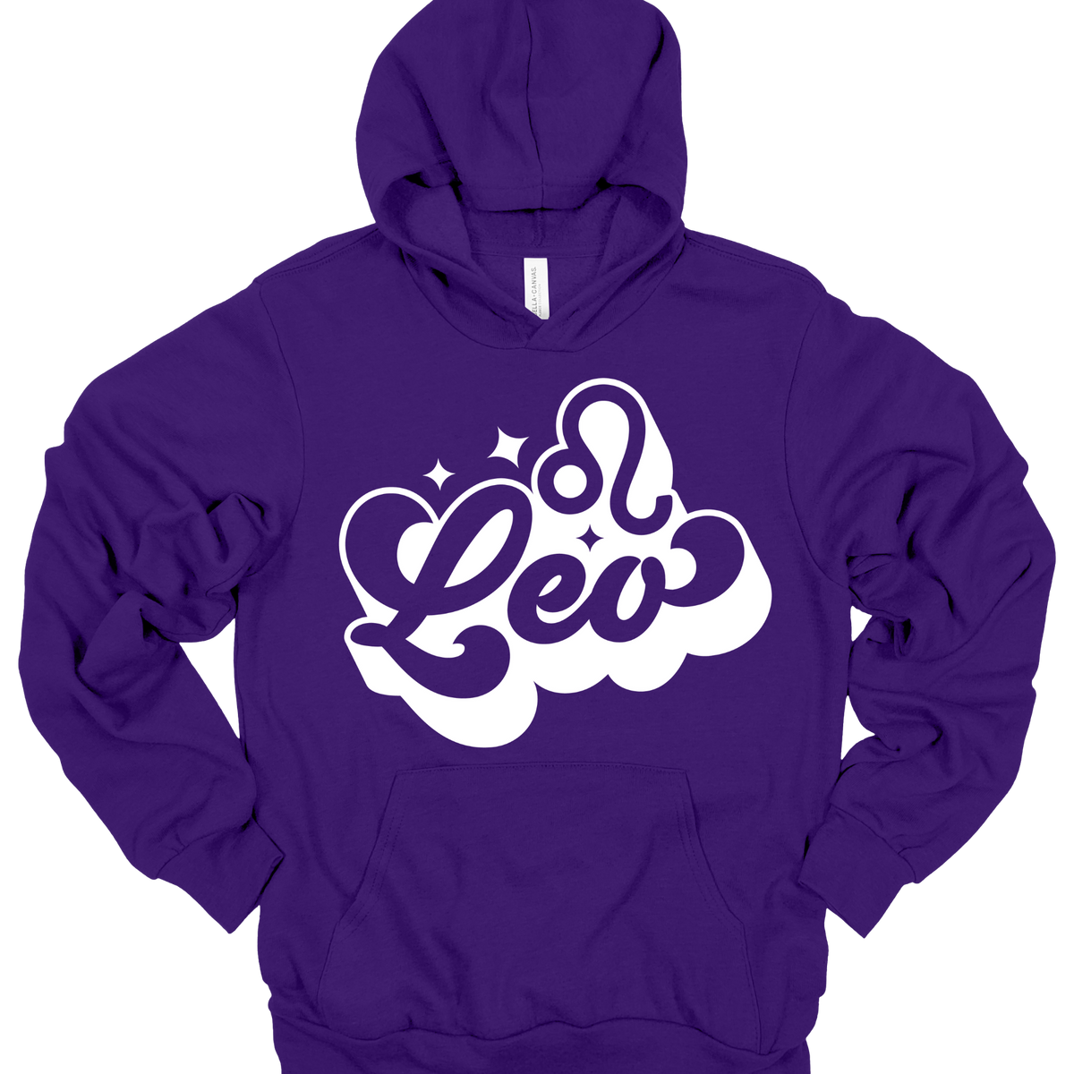 A purple pullover hoodie with a white graphic on the chest featuring the word 'Taurus' in a stylized script and a Taurus zodiac symbol above it, shown on a plain white background.