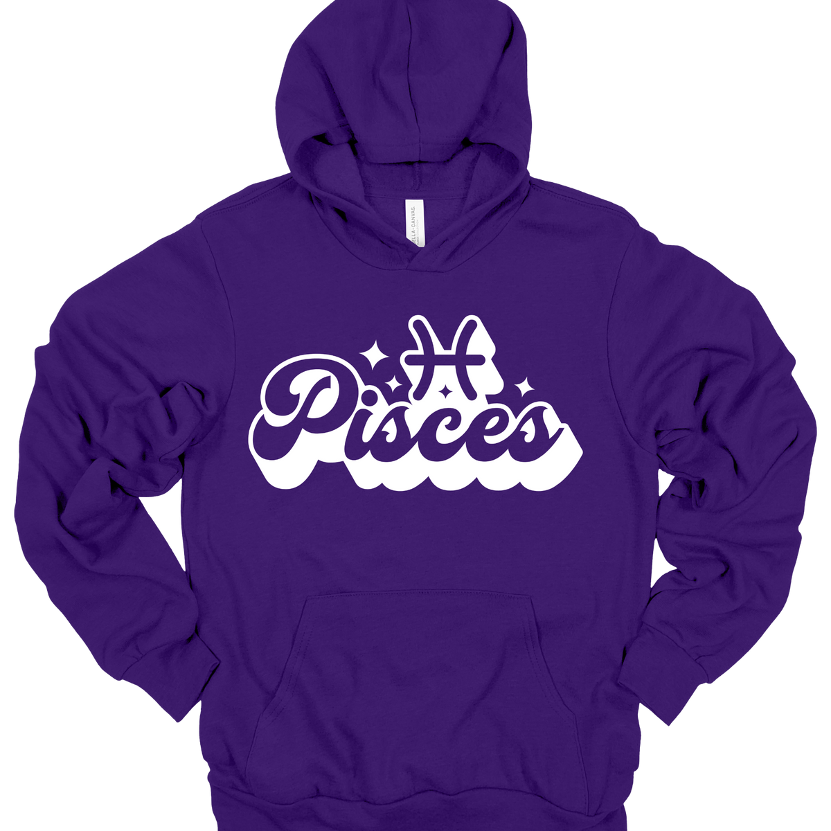 A purple pullover hoodie with a white graphic on the chest featuring the word 'Taurus' in a stylized script and a Taurus zodiac symbol above it, shown on a plain white background.