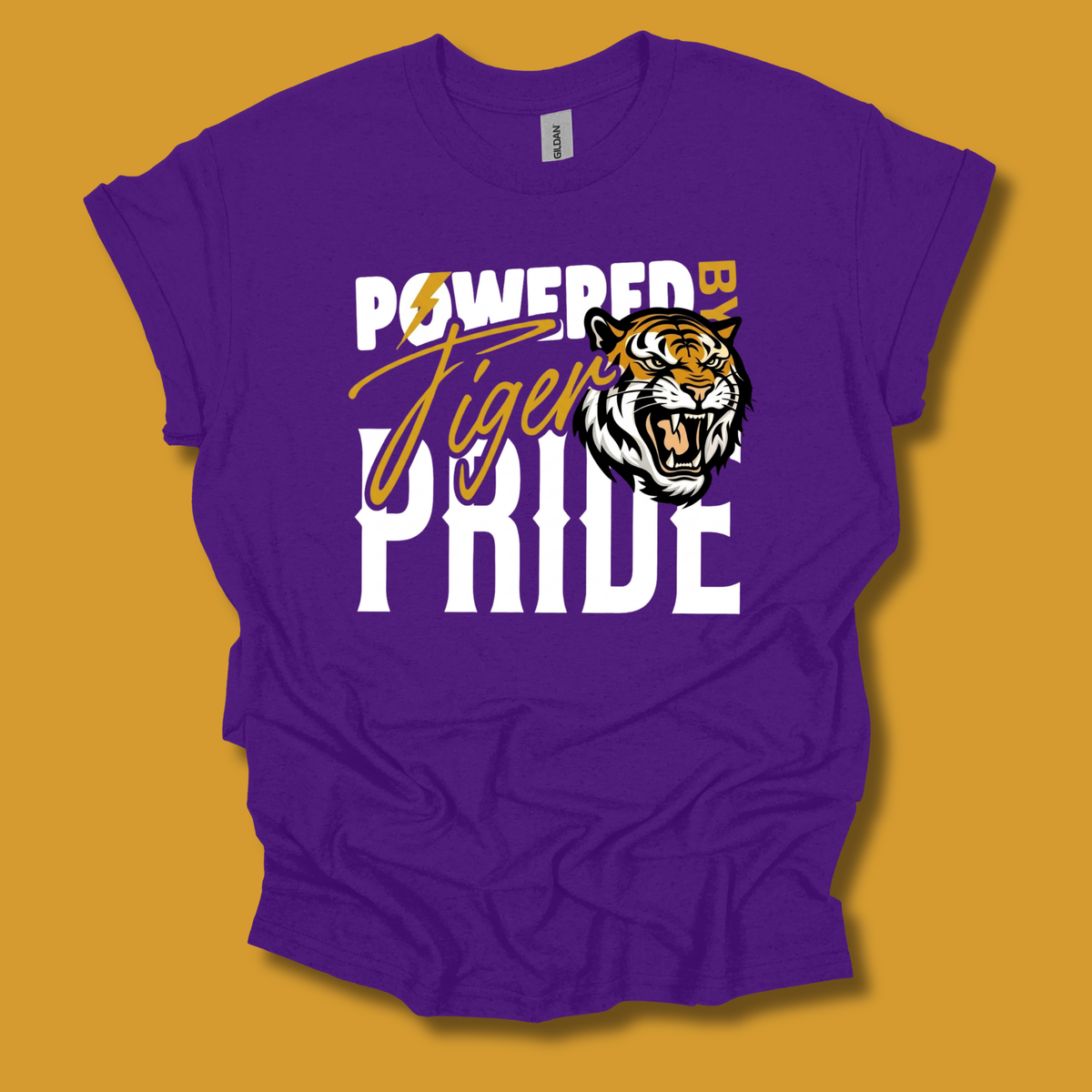 Tigers School Spirit Shirt  - "Powered by Tiger Pride" Game Day "Mascot" T-Shirt