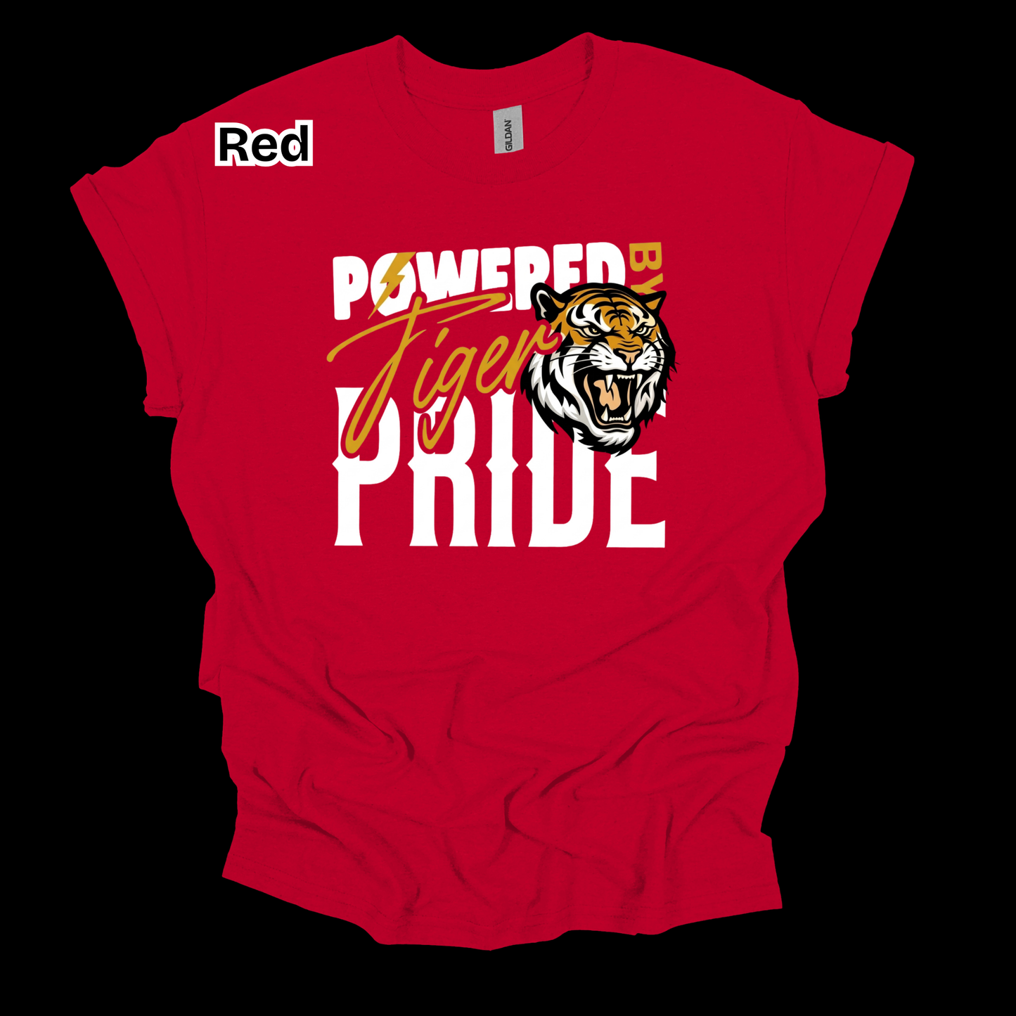 Tigers School Spirit Shirt  - "Powered by Tiger Pride" Game Day "Mascot" T-Shirt