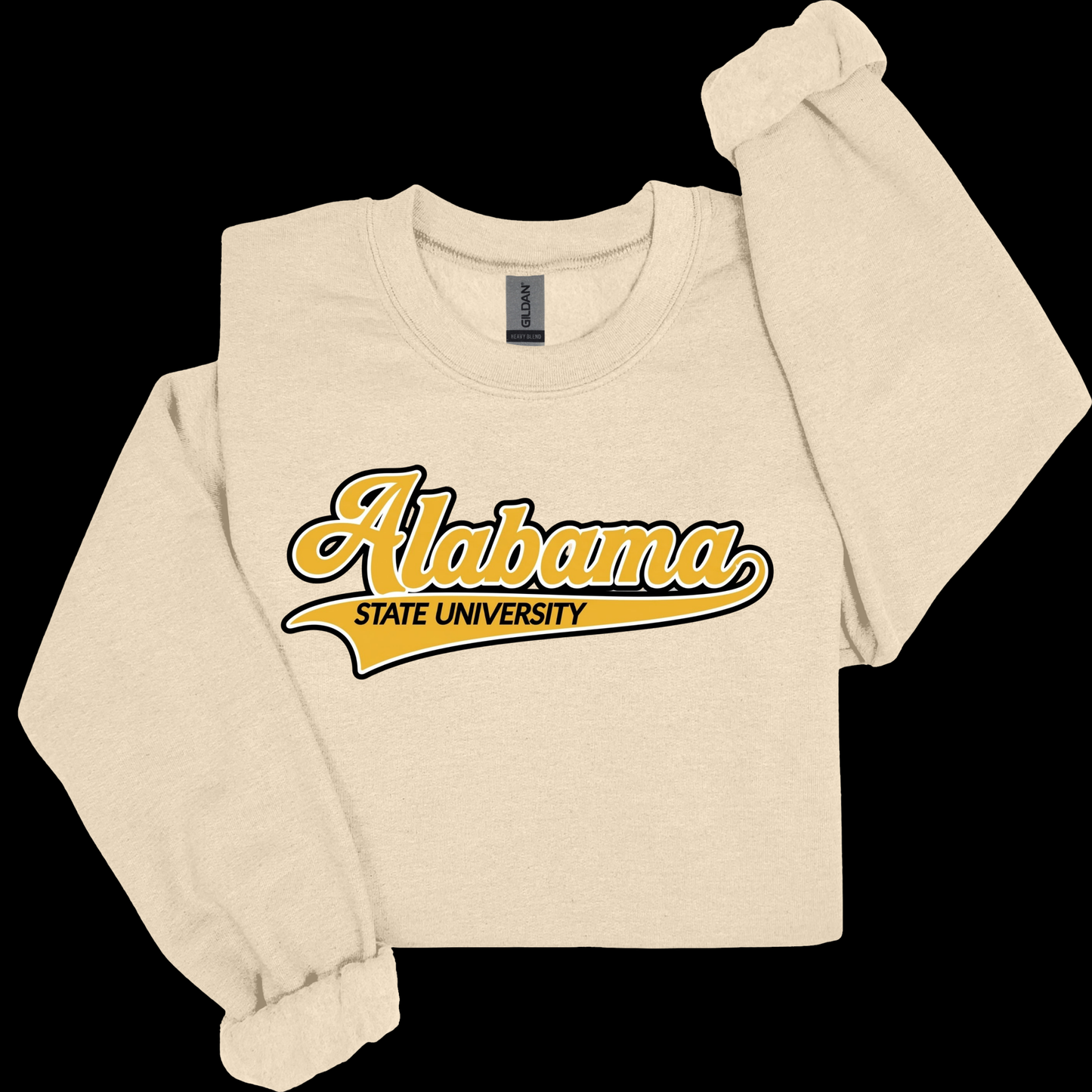 A beige crewneck sweatshirt with a graphic of a yellow and black hornet and the text 'Hornets Nation' on the front, displayed against a solid black background.
