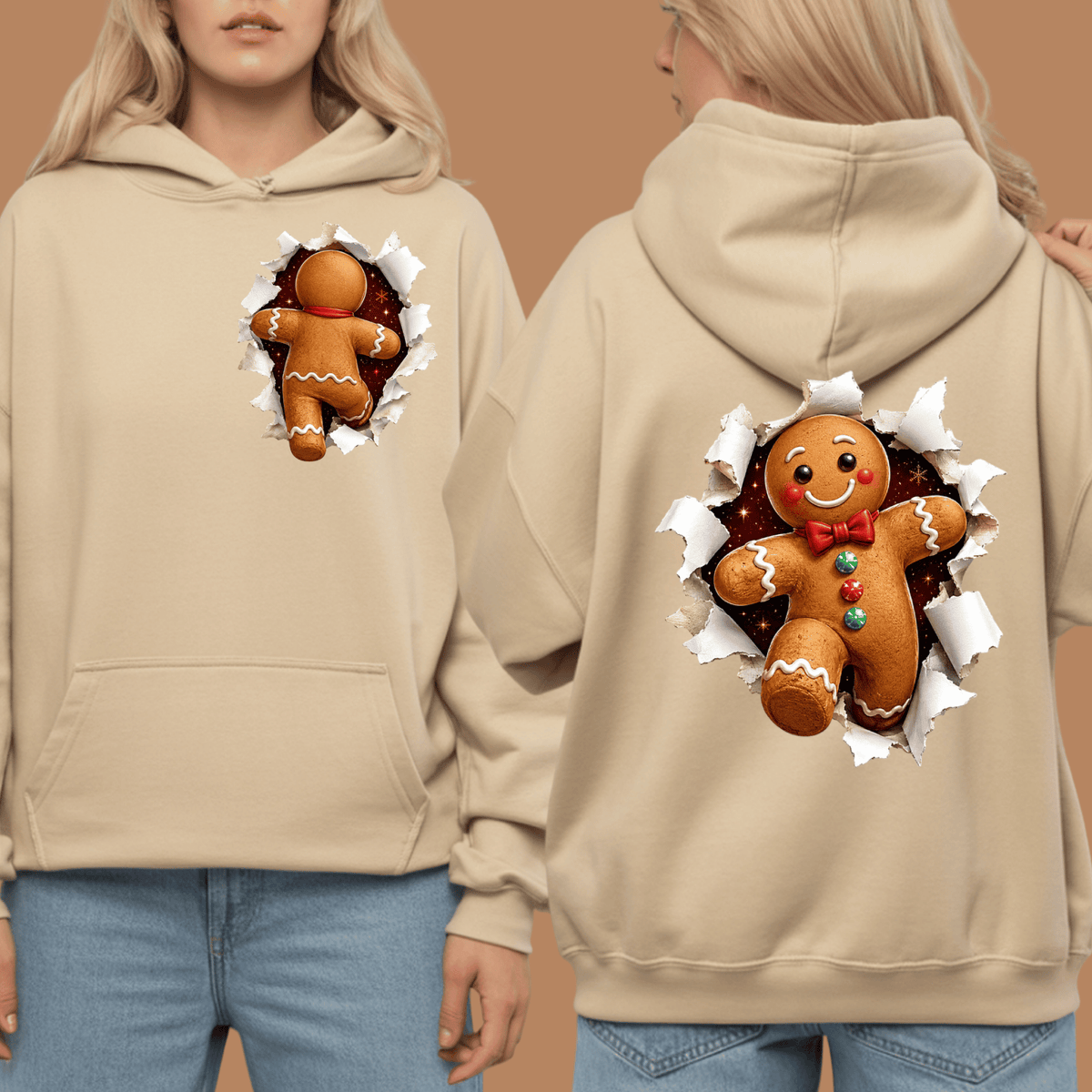 Gingerbread Christmas Shirt - 3D Torn Effect Holiday Tee, Crewneck, or Hoodie