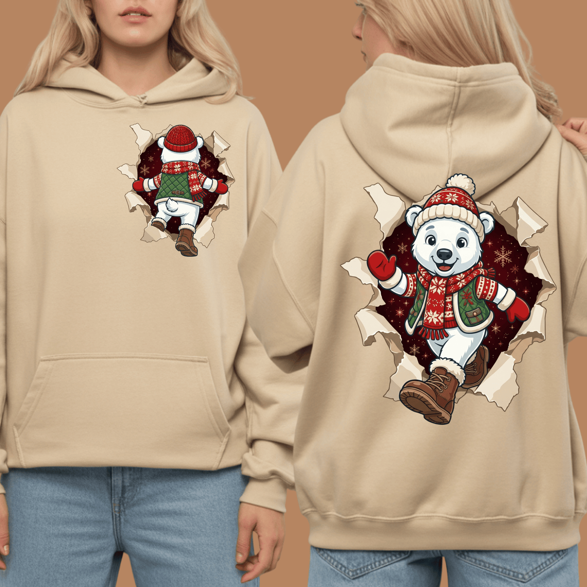 Polar Bear Christmas Shirt - 3D Torn Effect Holiday Tee, Crewneck, or Hoodie