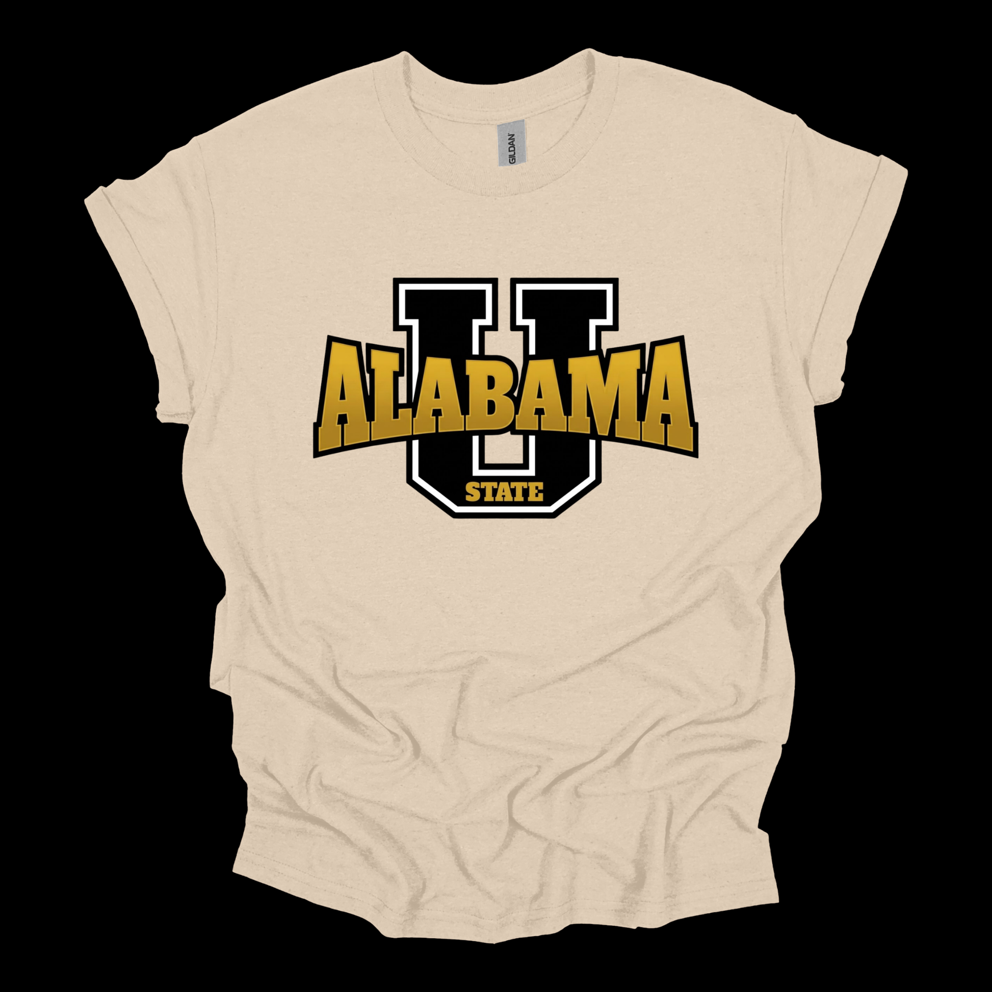 A beige short-sleeve t-shirt with a graphic of a yellow and black hornet and the text 'Hornets Nation' on the front, displayed against a solid black background.