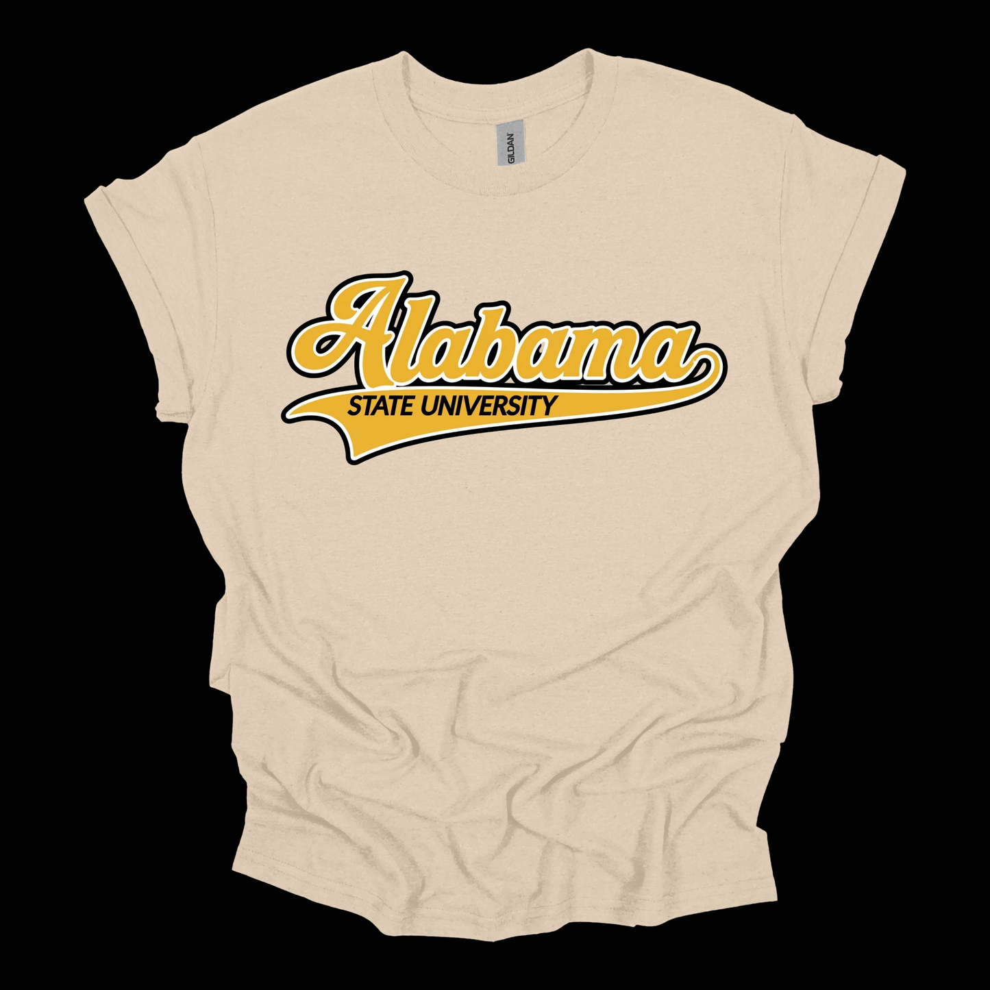 A beige short-sleeve t-shirt with a graphic of a yellow and black hornet and the text 'Hornets Nation' on the front, displayed against a solid black background.