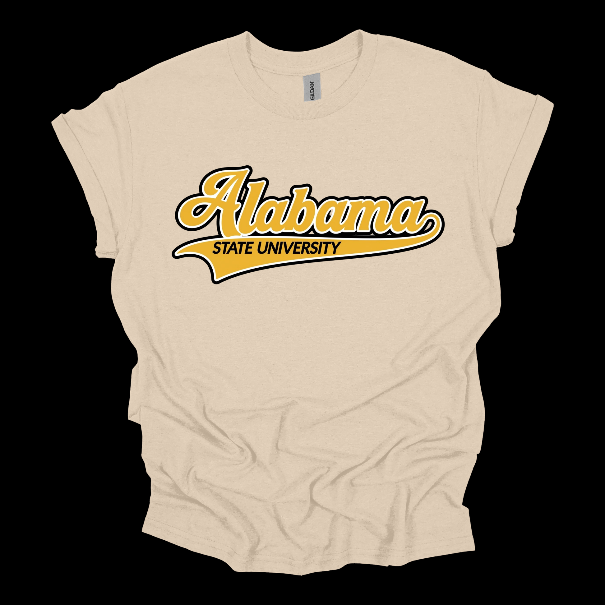 A beige short-sleeve t-shirt with a graphic of a yellow and black hornet and the text 'Hornets Nation' on the front, displayed against a solid black background.