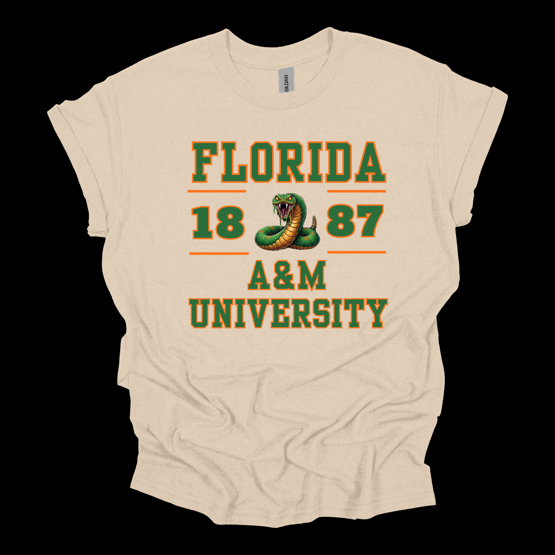 A cream-colored short-sleeve t-shirt with a 'Hornet Nation' graphic on the front, featuring a yellow and black bee and the text 'Est. 1867' and 'Oklahoma State', displayed against a solid black background.