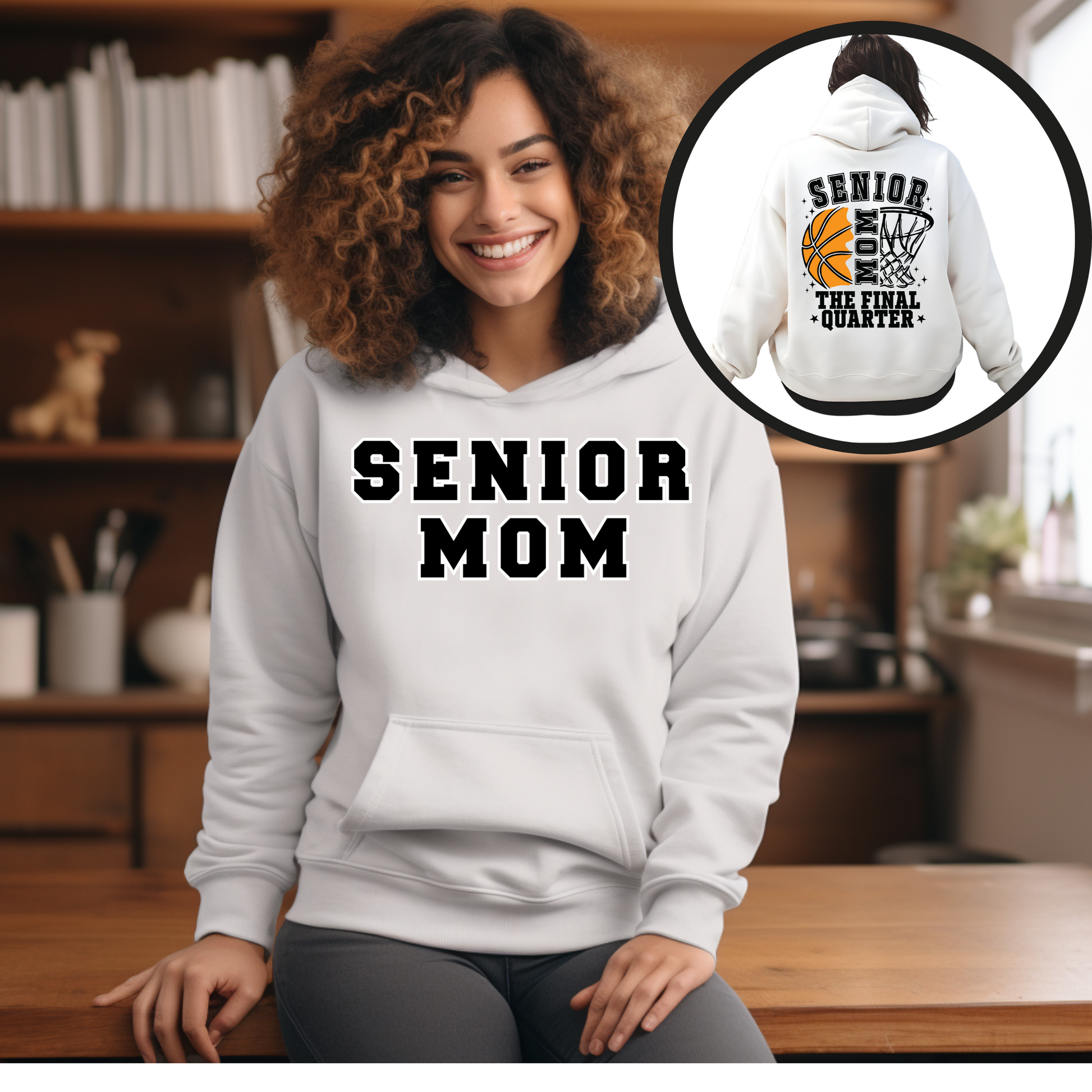Senior Mom The Final Quarter" Boys & Girls Hoodie ideal for senior basketball team moms and proud moms of graduating athletes 