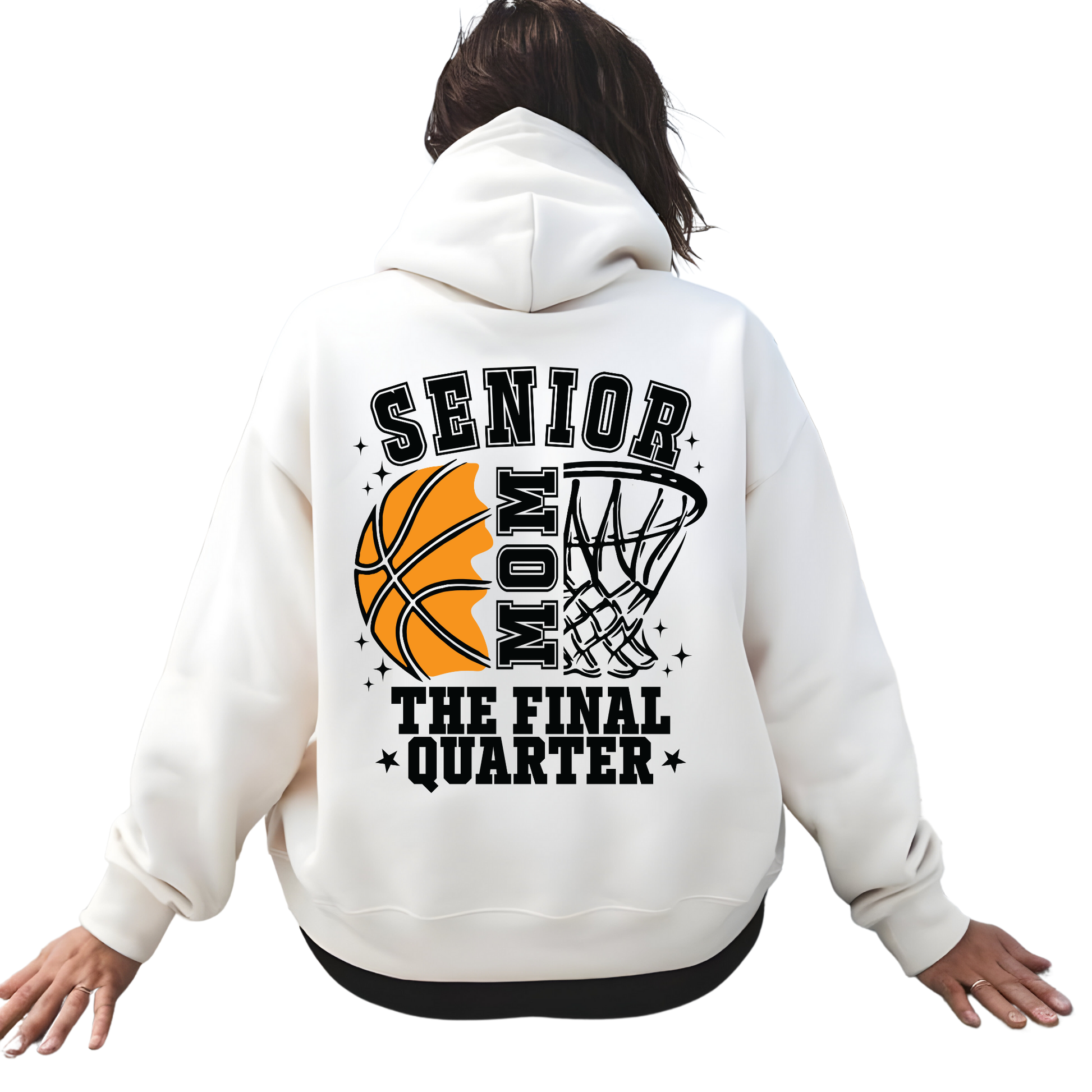 Senior Mom The Final Quarter" Boys & Girls Hoodie for proud moms of graduating basketball athletes 