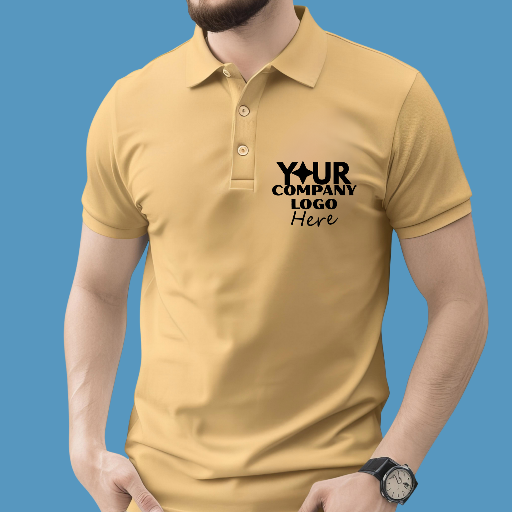 Taylor-Made Custom Polo Shirt - Company Logo - white polo with branded company logo on the front 