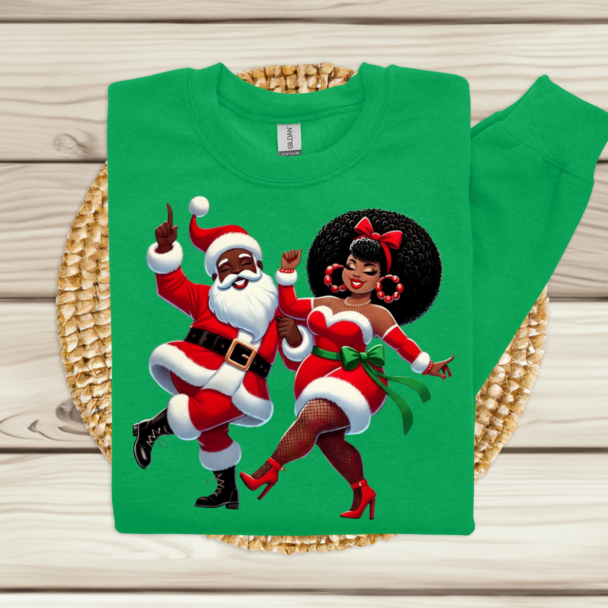 Black Santa & Mrs. Claus Dance Party Sweater | Urban Christmas Couple Sweatshirt Version 2