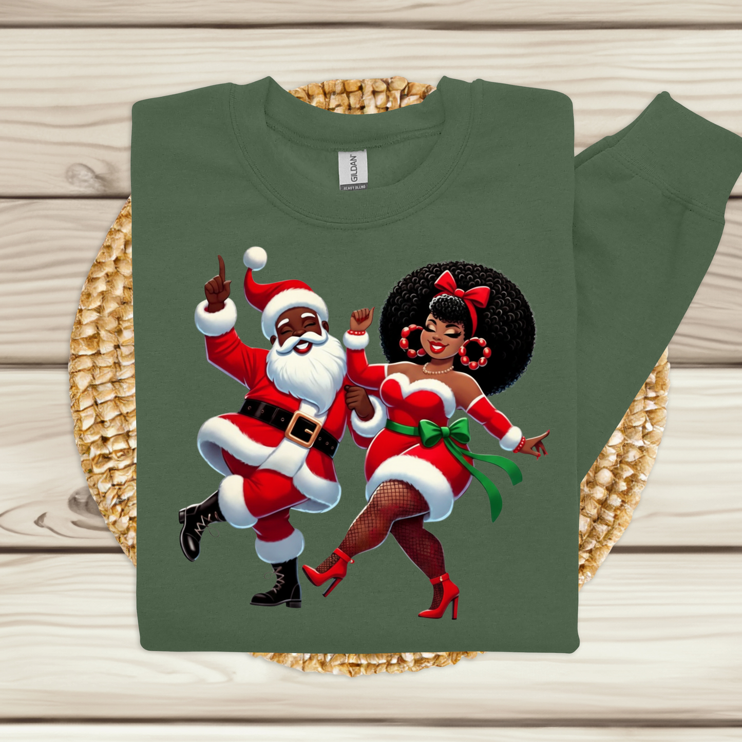 Black Santa & Mrs. Claus Dance Party Sweater | Urban Christmas Couple Sweatshirt Version 2