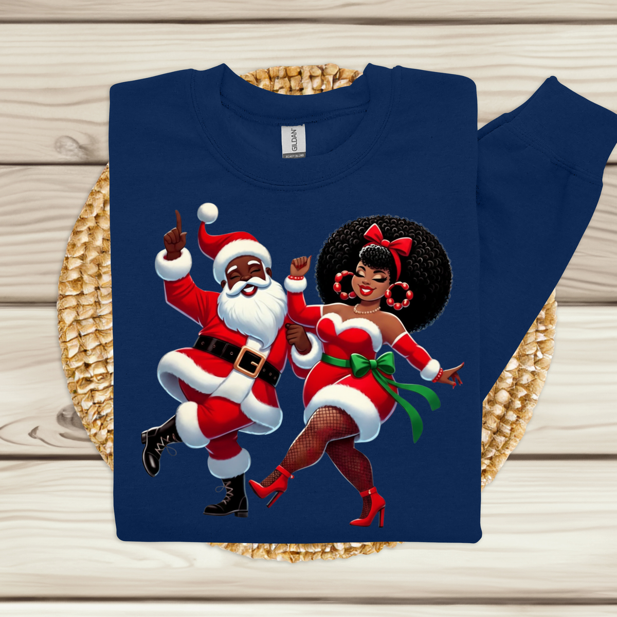 Black Santa & Mrs. Claus Dance Party Sweater | Urban Christmas Couple Sweatshirt Version 2