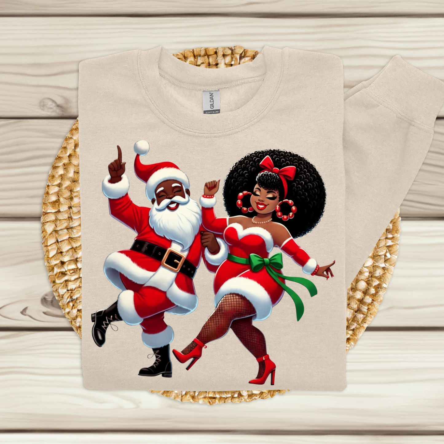 Black Santa & Mrs. Claus Dance Party Sweater | Urban Christmas Couple Sweatshirt Version 2