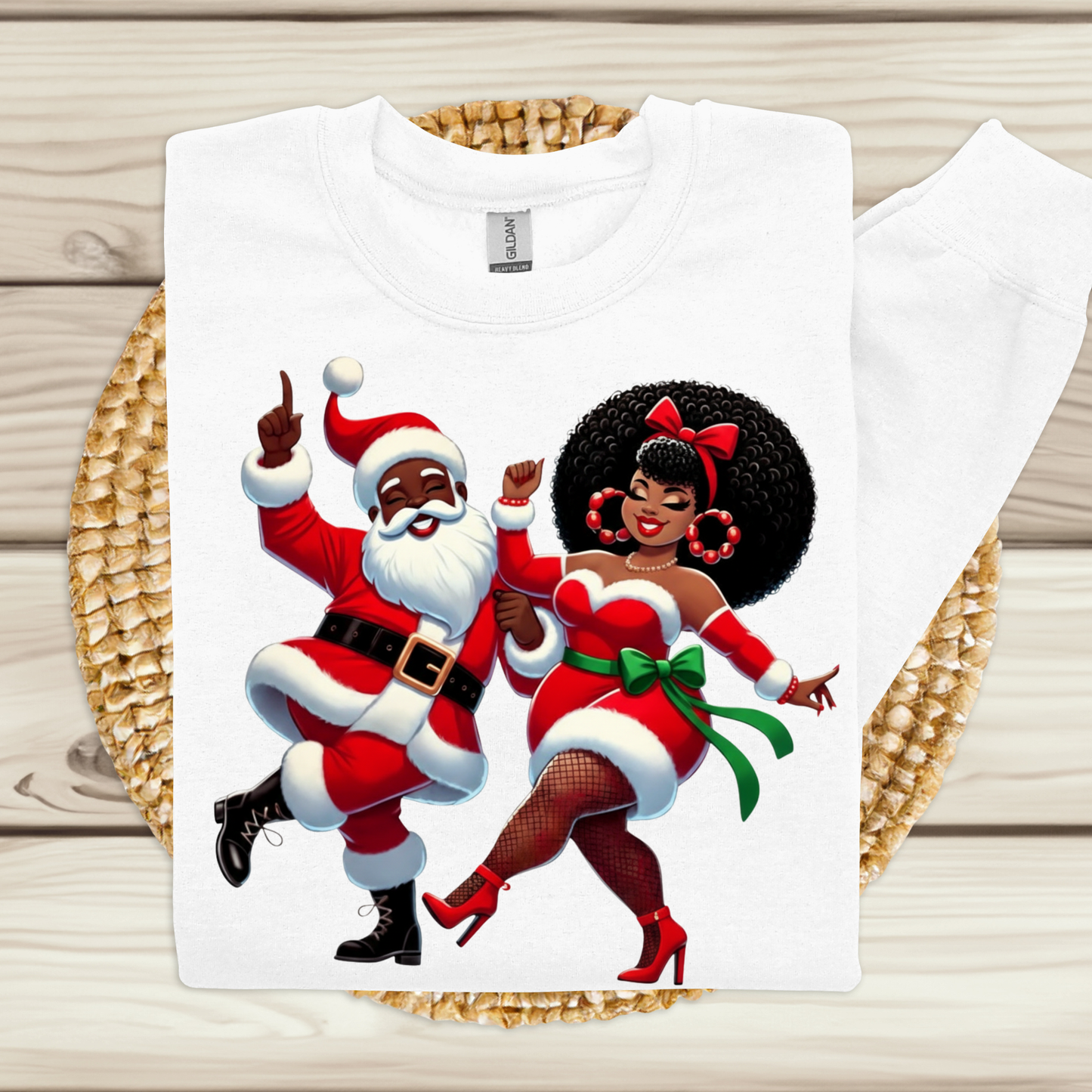 Black Santa & Mrs. Claus Dance Party Sweater | Urban Christmas Couple Sweatshirt Version 2