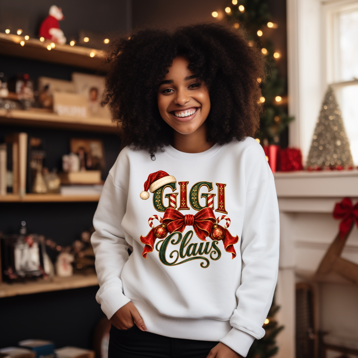 GIGI Claus Christmas Shirt - Vintage "GIGI Claus" Christmas Apparel, Short - Long Sleeve & Crewneck Sweater