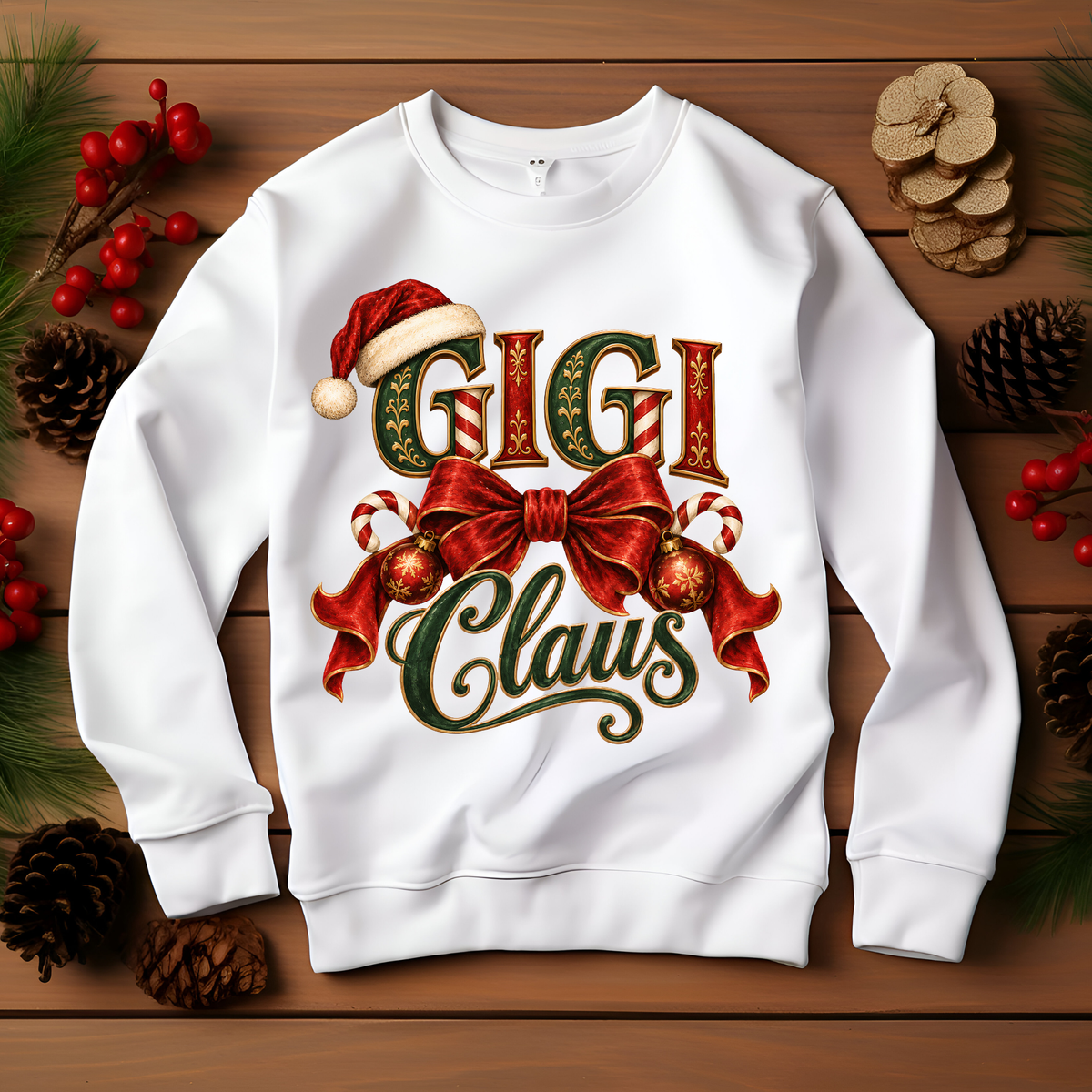 GIGI Claus Christmas Shirt - Vintage "GIGI Claus" Christmas Apparel, Short - Long Sleeve & Crewneck Sweater