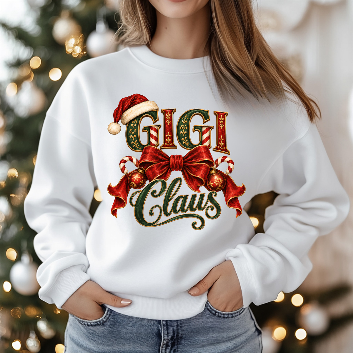 GIGI Claus Christmas Shirt - Vintage "GIGI Claus" Christmas Apparel, Short - Long Sleeve & Crewneck Sweater