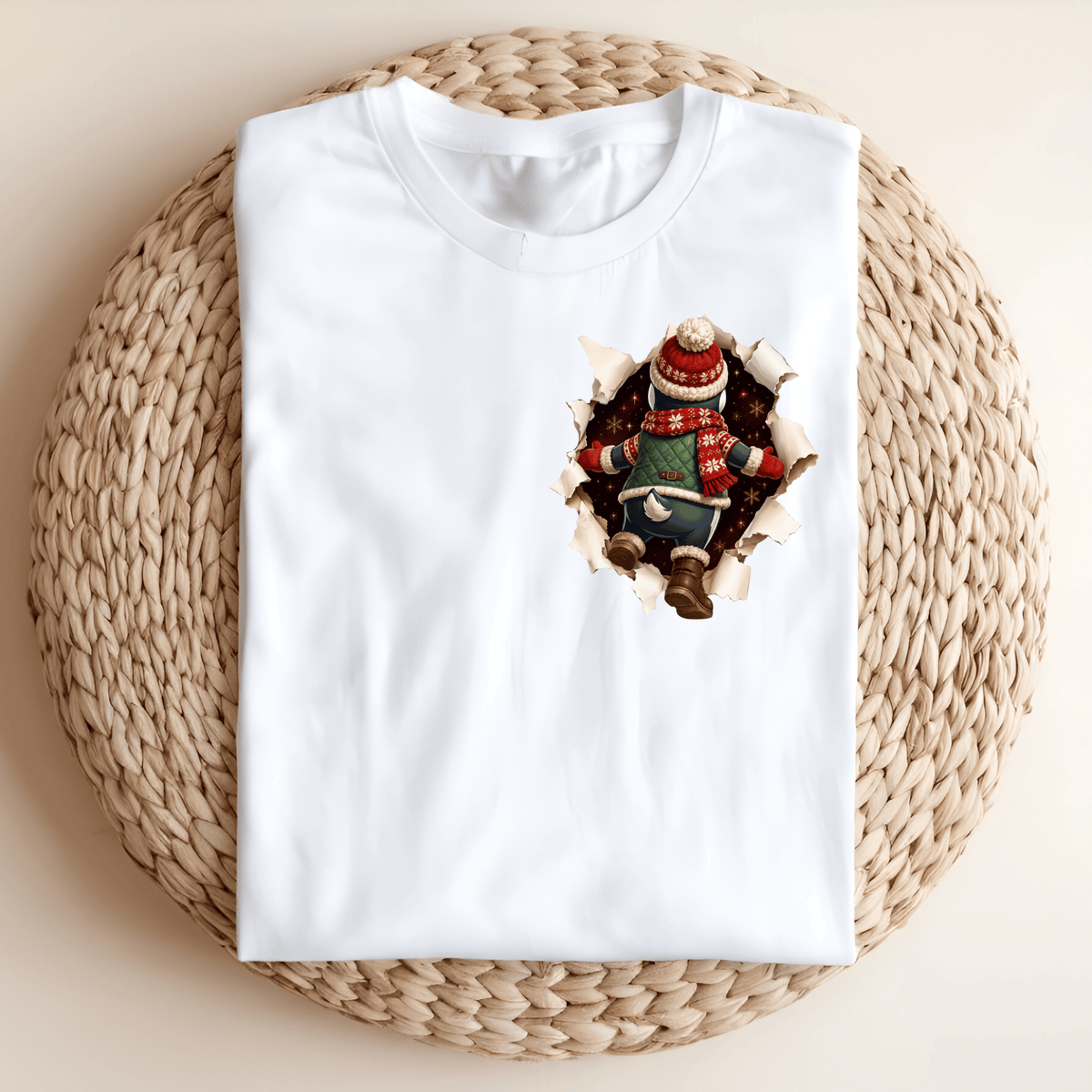 Penguin Christmas Shirt - 3D Torn Effect Holiday Tee, Crewneck, or Hoodie